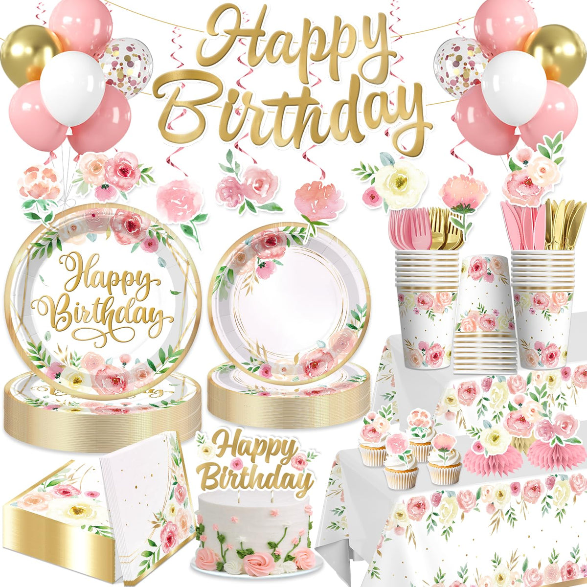 Flower Birthday Decorations Set 12oz Cups Serves 20 Guests - Yingoto Official Imagery - 1