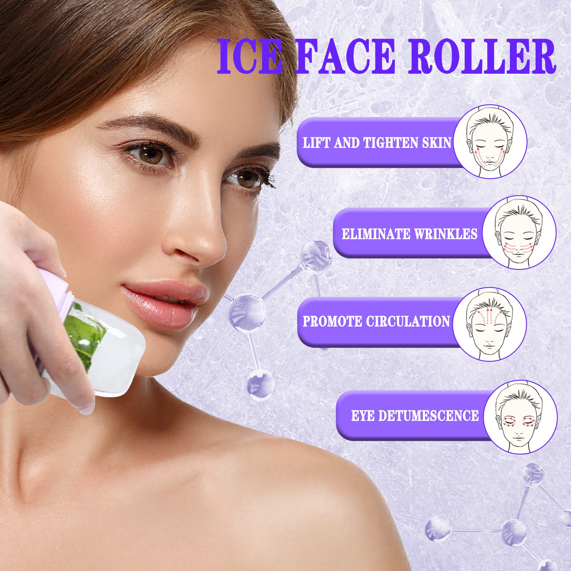 Ice Roller for Face Facial Beauty Mini Ice Roller for Eyes,Neck,Sunburn Puffiness Relief Reusable Silicone Face Ice Holder