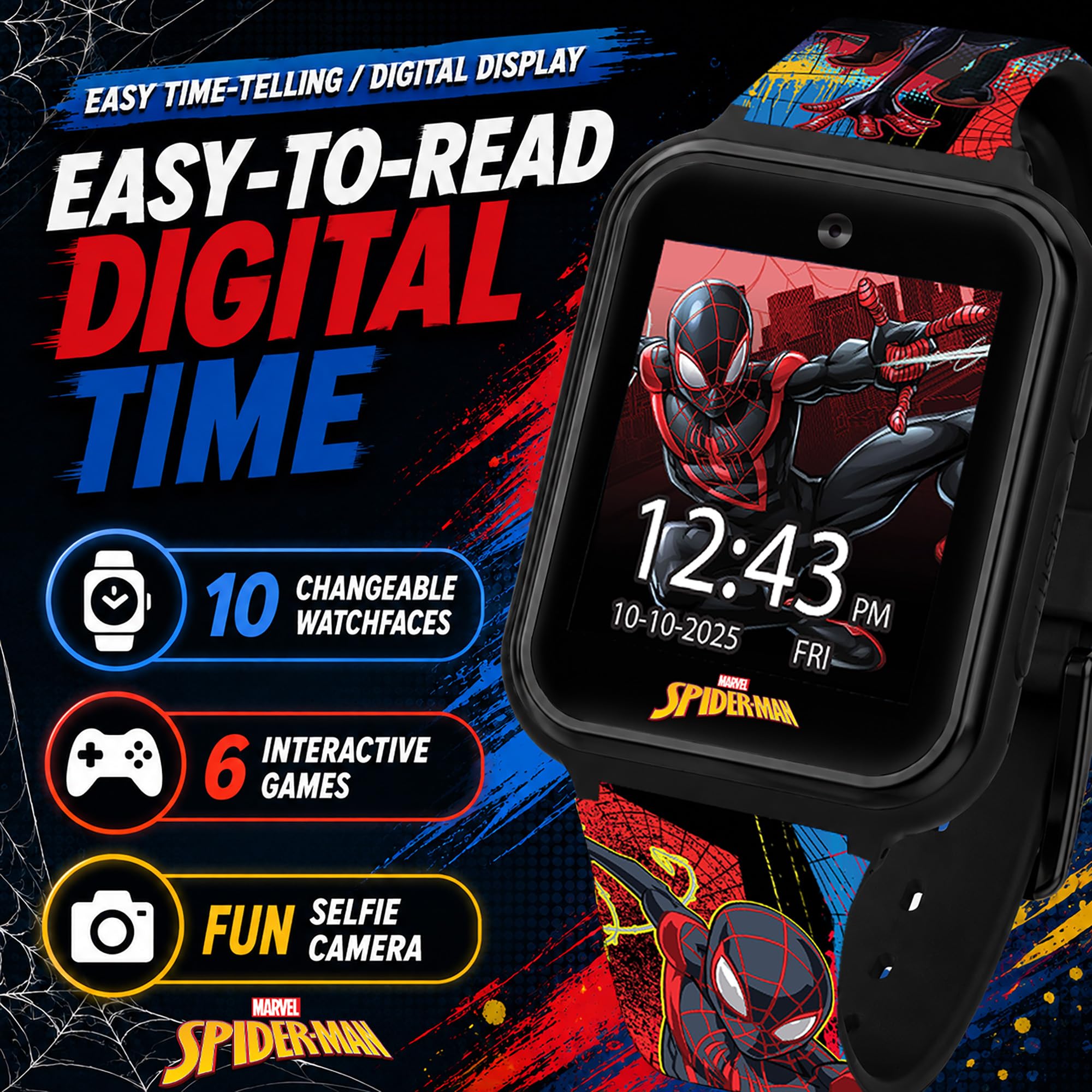 Accutime Spider-Man Kids LED Smartwatch with 10 Watch Faces, Flas - Accutime Official Product View 3