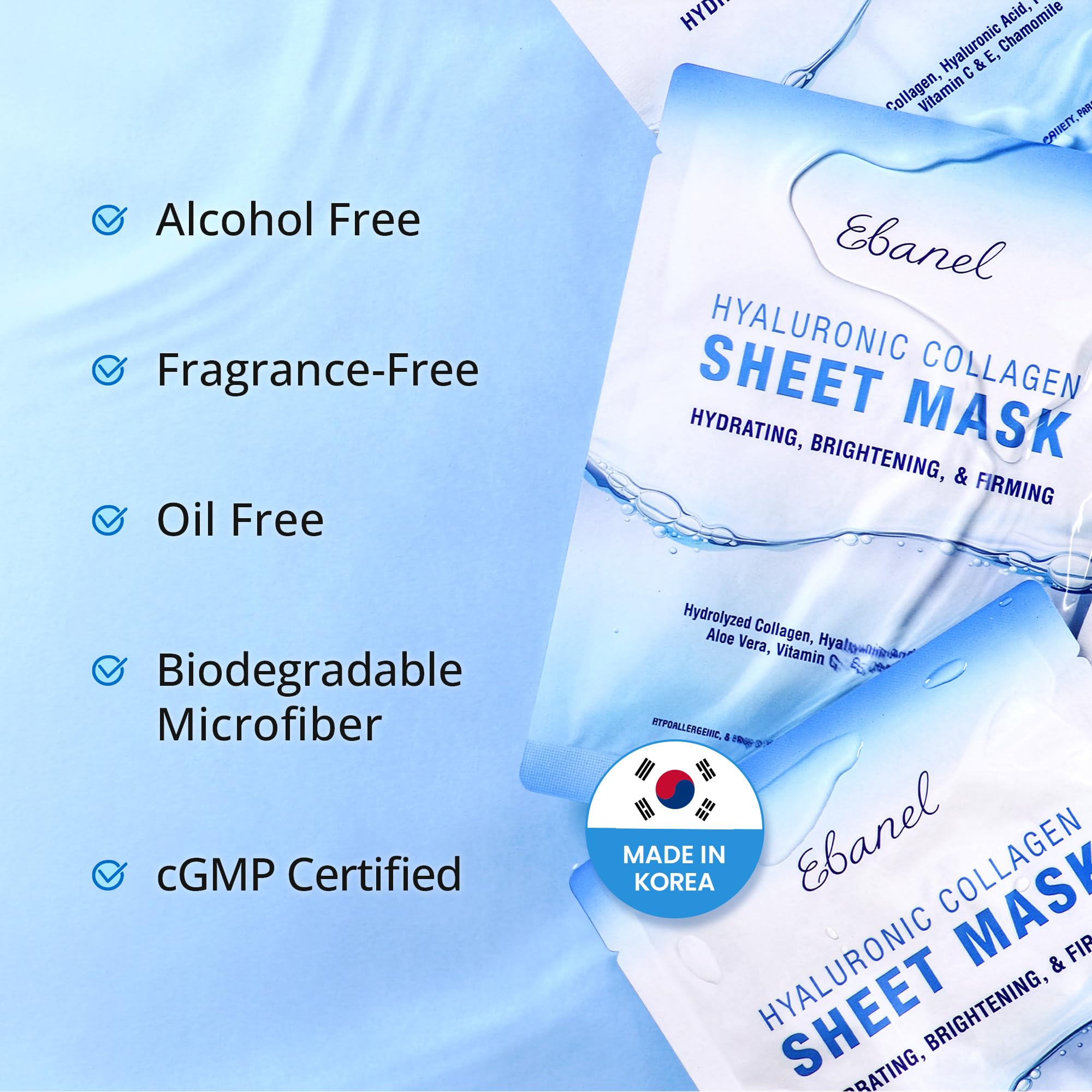 Ebanel 10-Pack Collagen Face Mask with Hyaluronic Acid, Vitamin - Ebanel