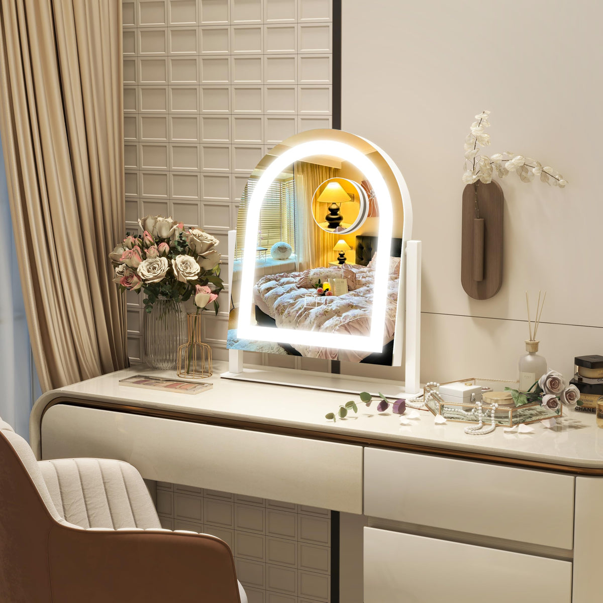 ROLOVE Lighted Makeup Mirror with 3 Color Dimmable Lighting - ROLOVE Official Imagery - 4