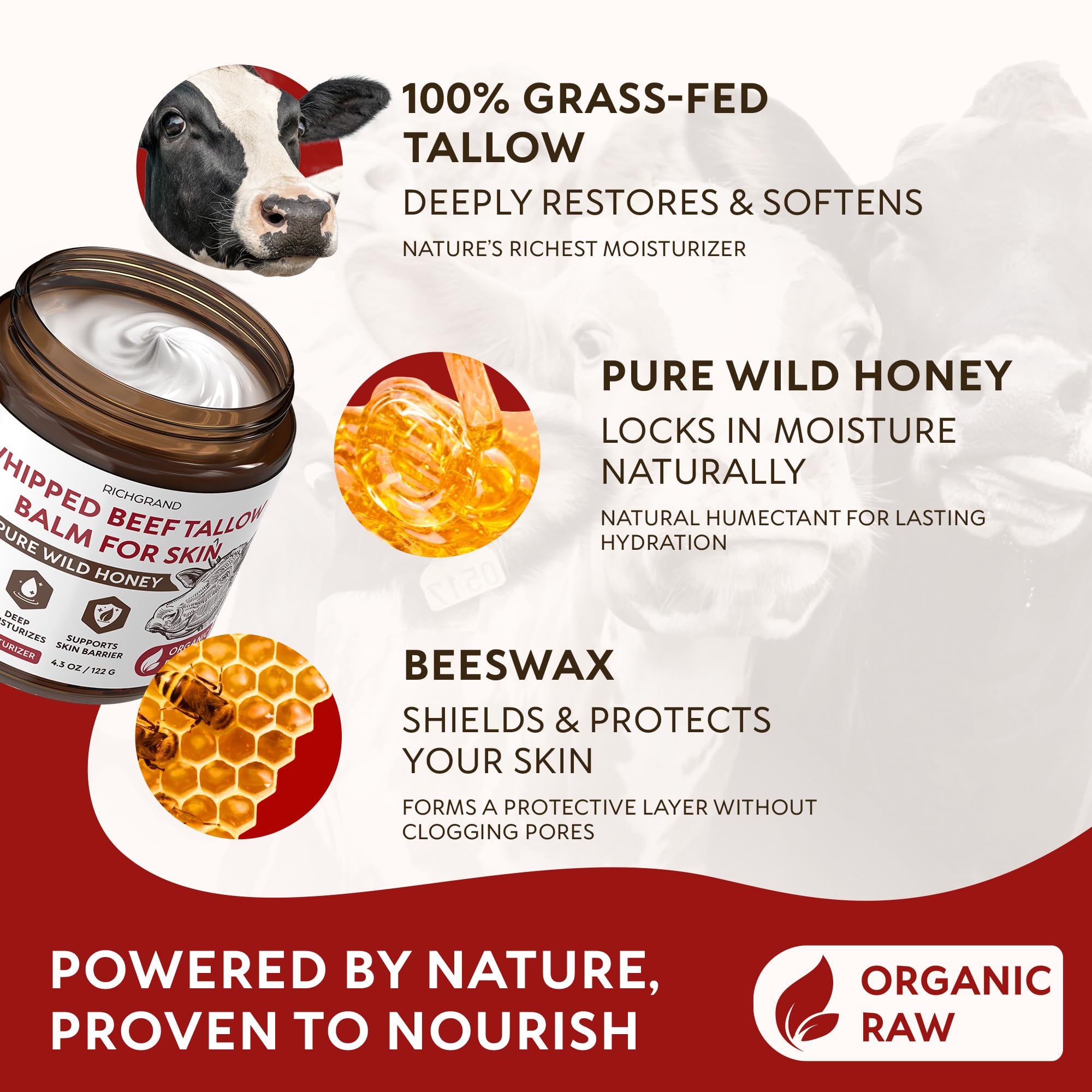 RICHGRAND Beef Tallow for Skin - Whipped Tallow and Honey Balm - - RICHGRAND Official Product View 3