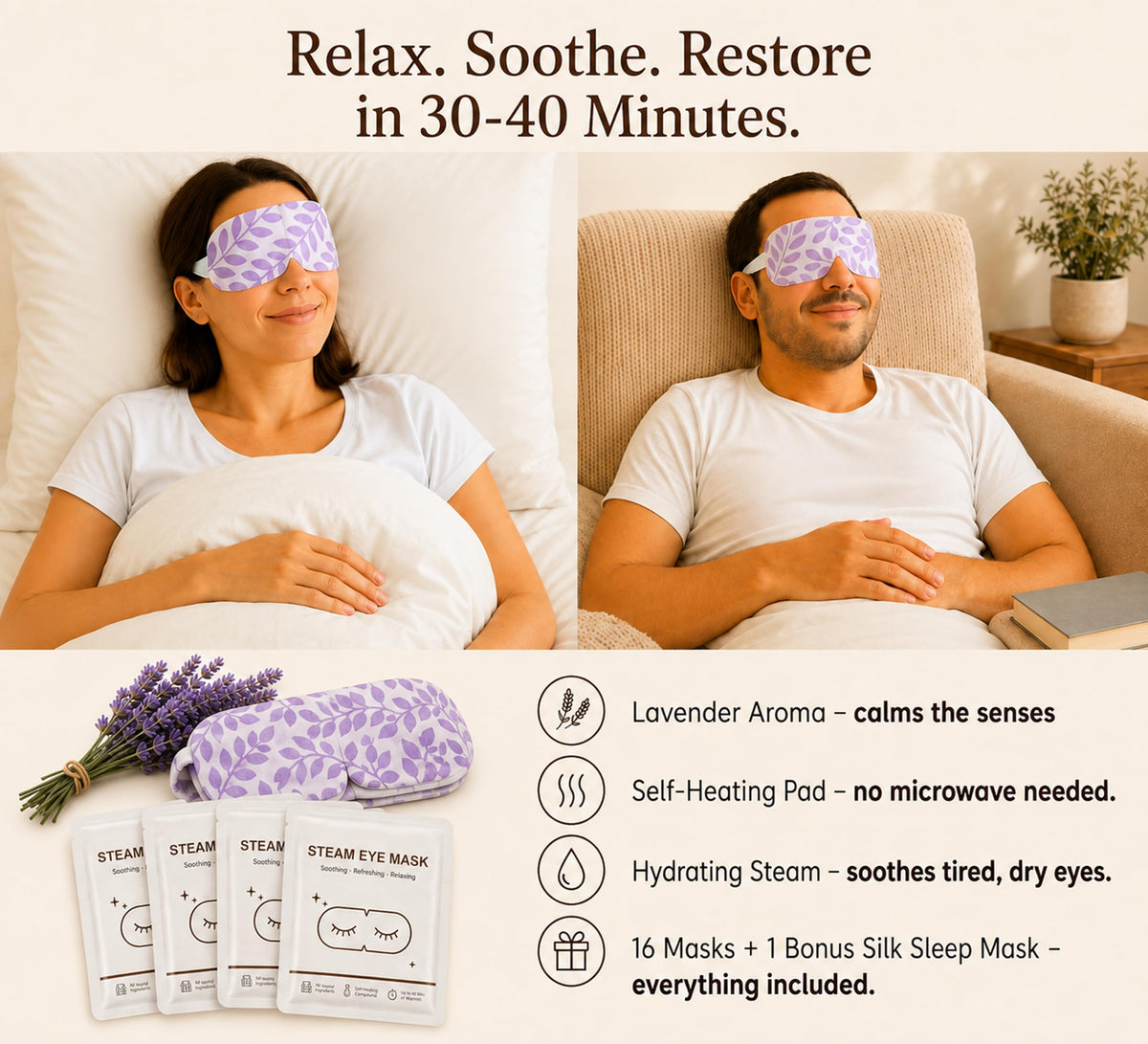 Lavender Steam Eye Mask for Dry Eyes Self Heating 16 Pack - DoSensePro Official Imagery - 3