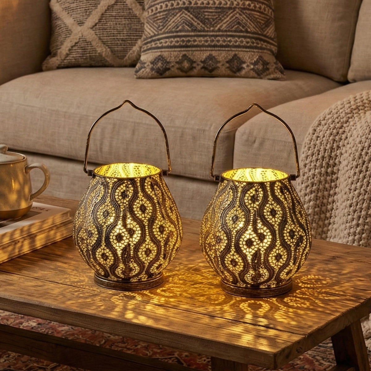 TRIROCKS Set of 2 Moroccan Decorative Lamps 8 High Cordless - TRIROCKS Official Imagery - 6