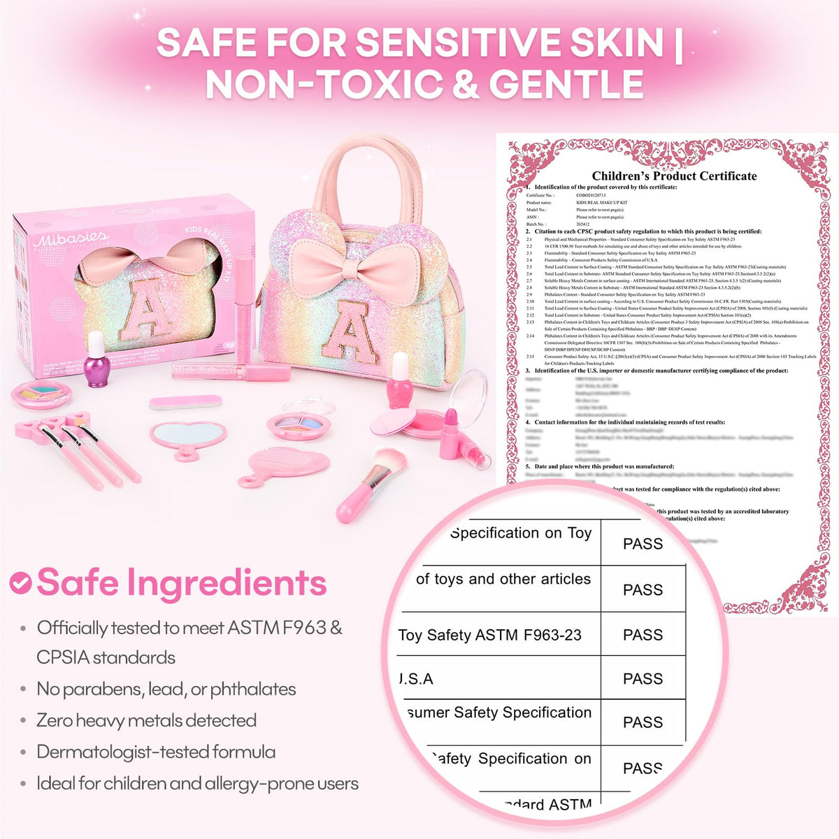 Kids Washable Makeup Kit for Girls 17 Pcs Non Toxic Make Up - mibasies Official Imagery - 5