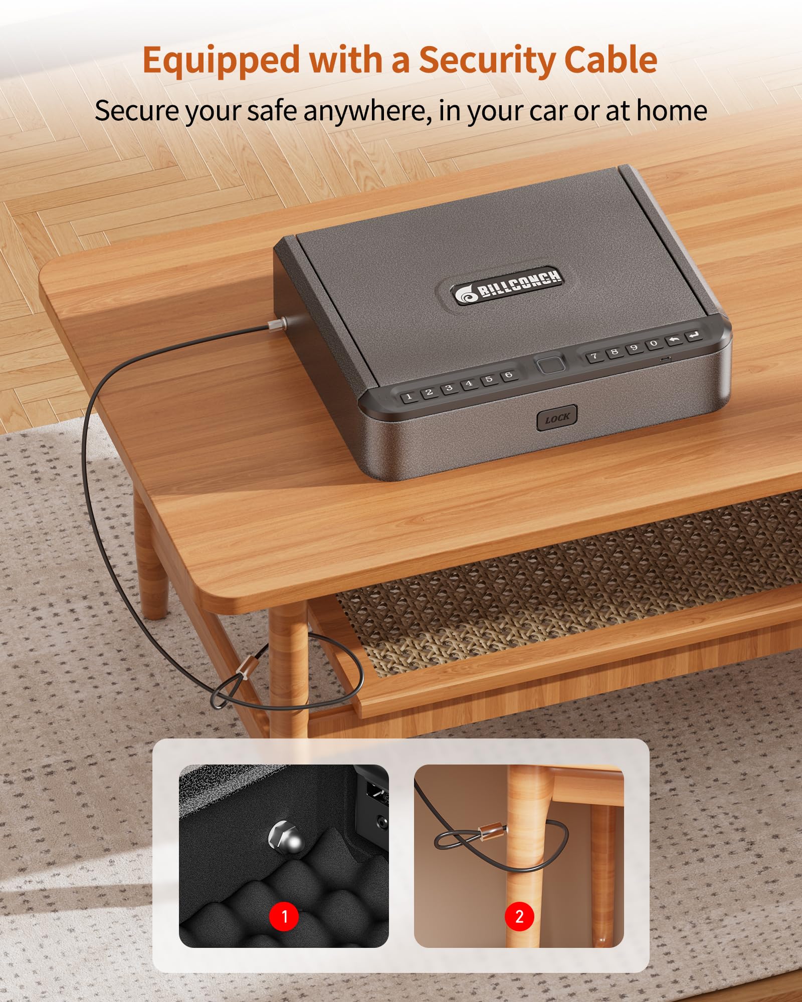 BILLCONCH Gun Safe for Handgun with Fingerprint, App, 0–9 Numeric Keypad - BILLCONCH Official Product View 3