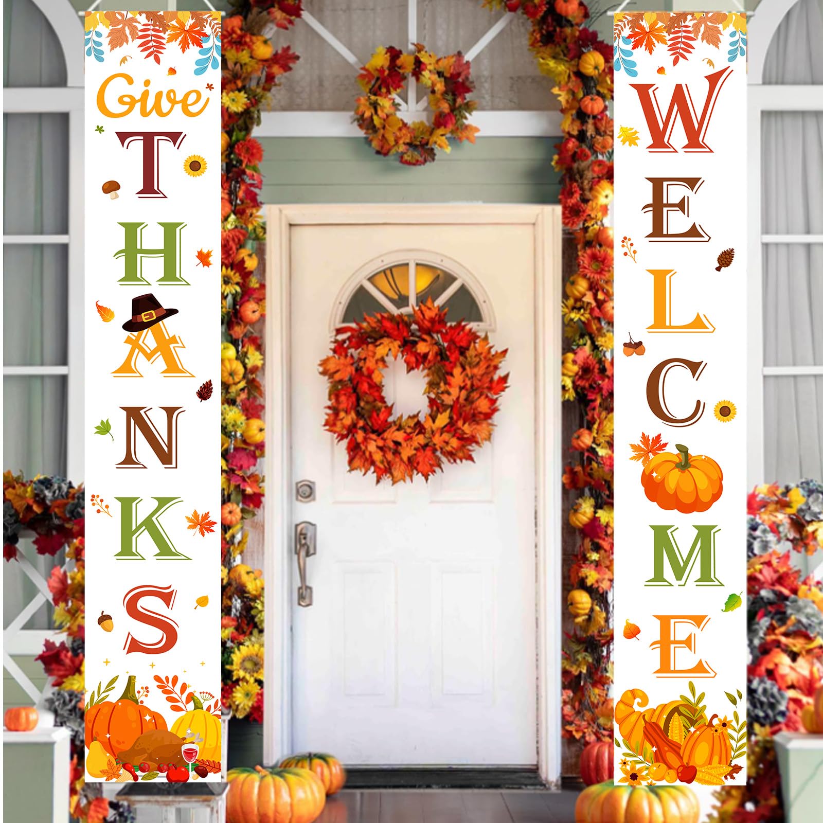 Give Thanks Thanksgiving Banner 72" X 12" - Product Imagery