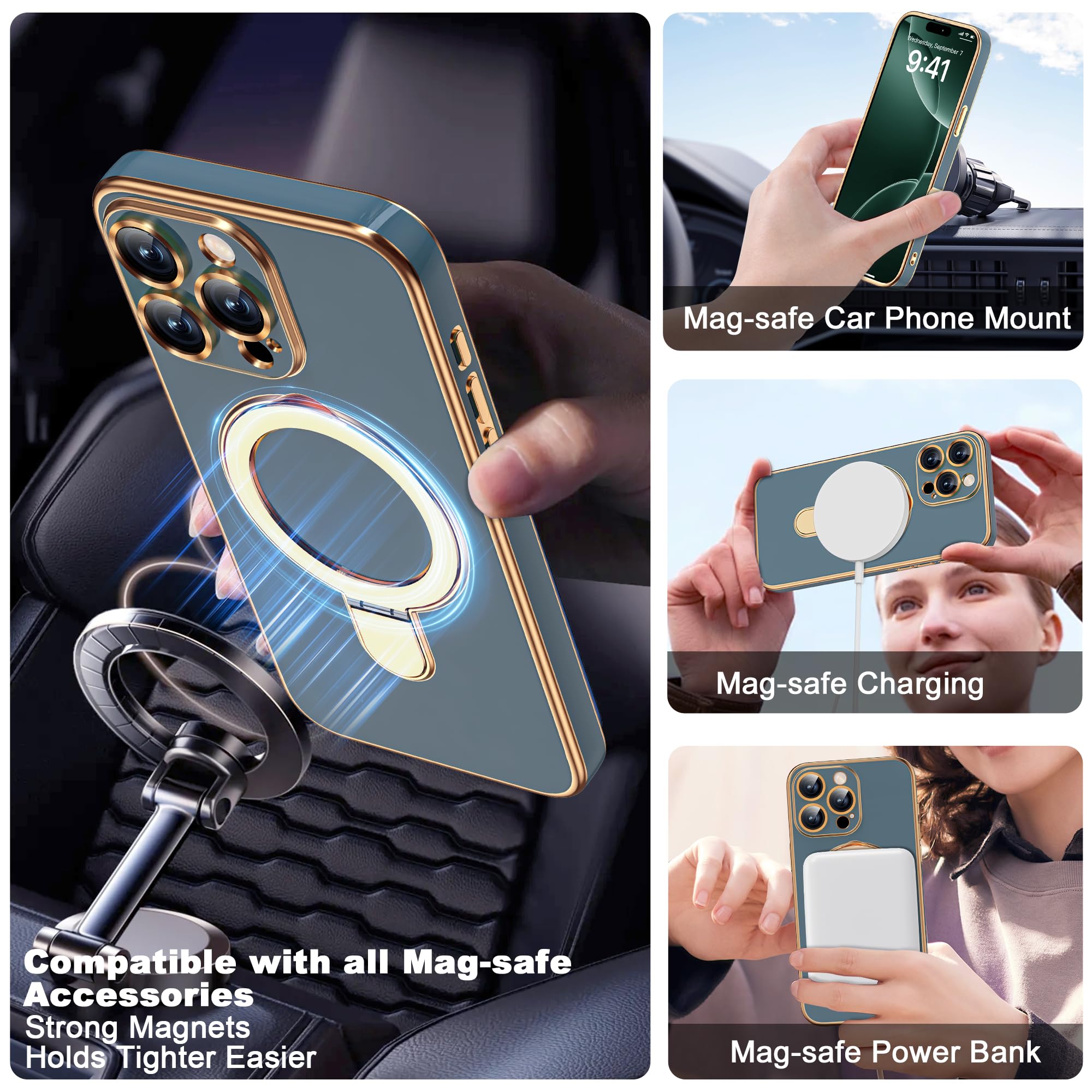 Plating Phone Case for iPhone 16 Pro with Stand 6 3 Grey - ETPESOK Official Imagery - 5