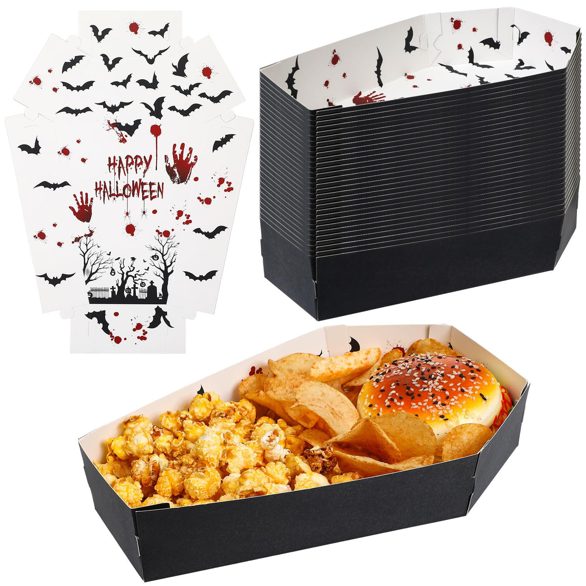 Mumufy 36 Pieces Halloween Paper Tray Disposable Coffin Bowl - Mumufy Official Imagery - 1