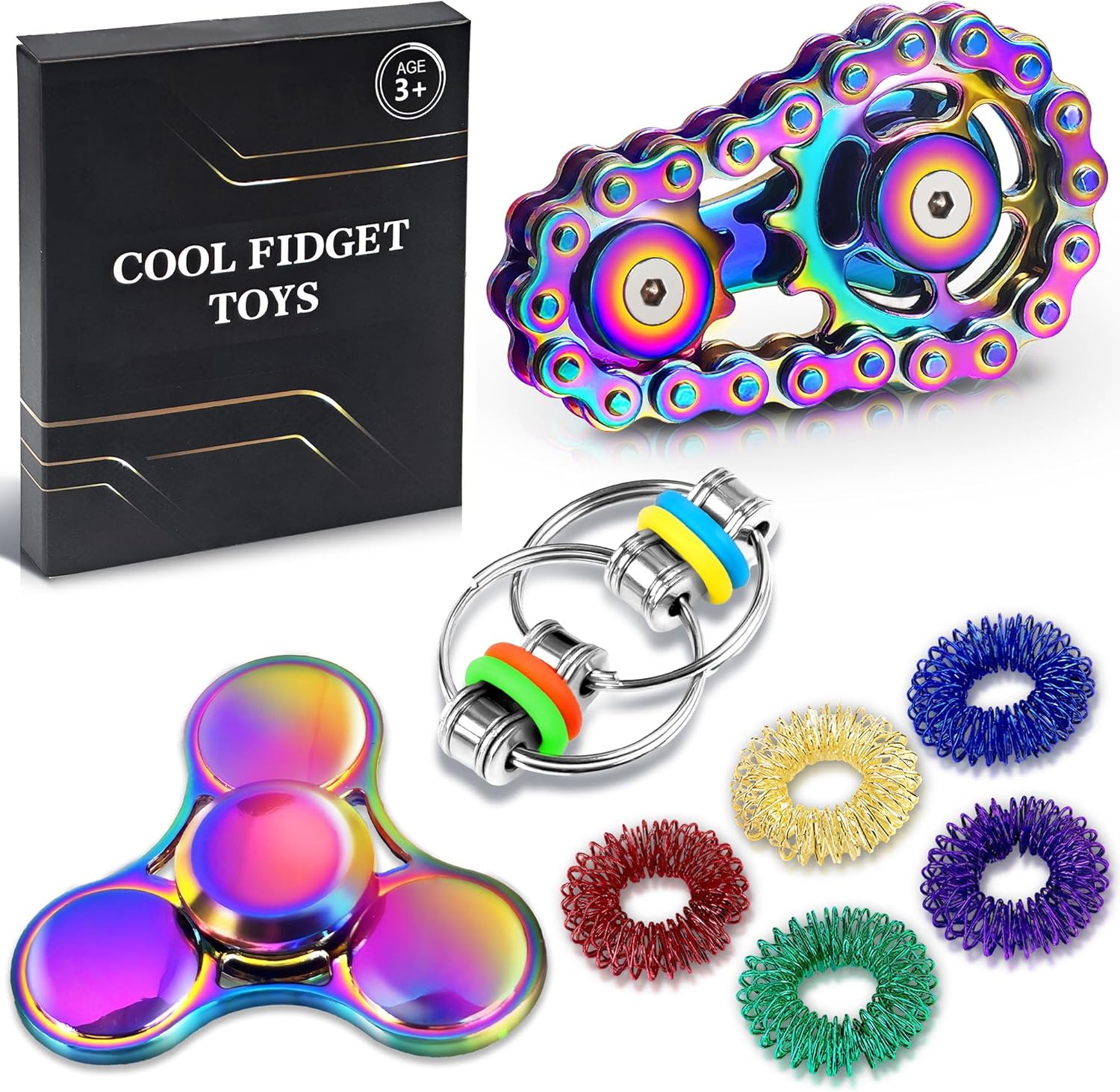 Set of 5 metal fidget toys by Chilvil, including spinners, designed for adults and teens, perfect as Easter basket stuffers.