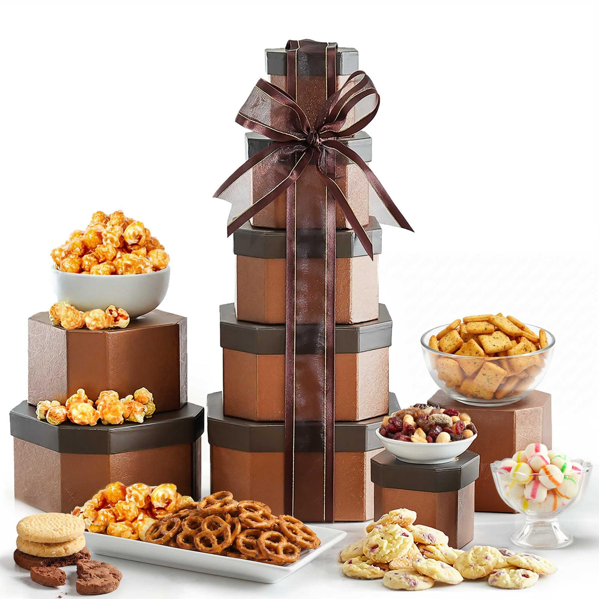 Broadway Basketeers Food Gift Basket Tower with Delightful - Broadway Basketeers Official Imagery - 2