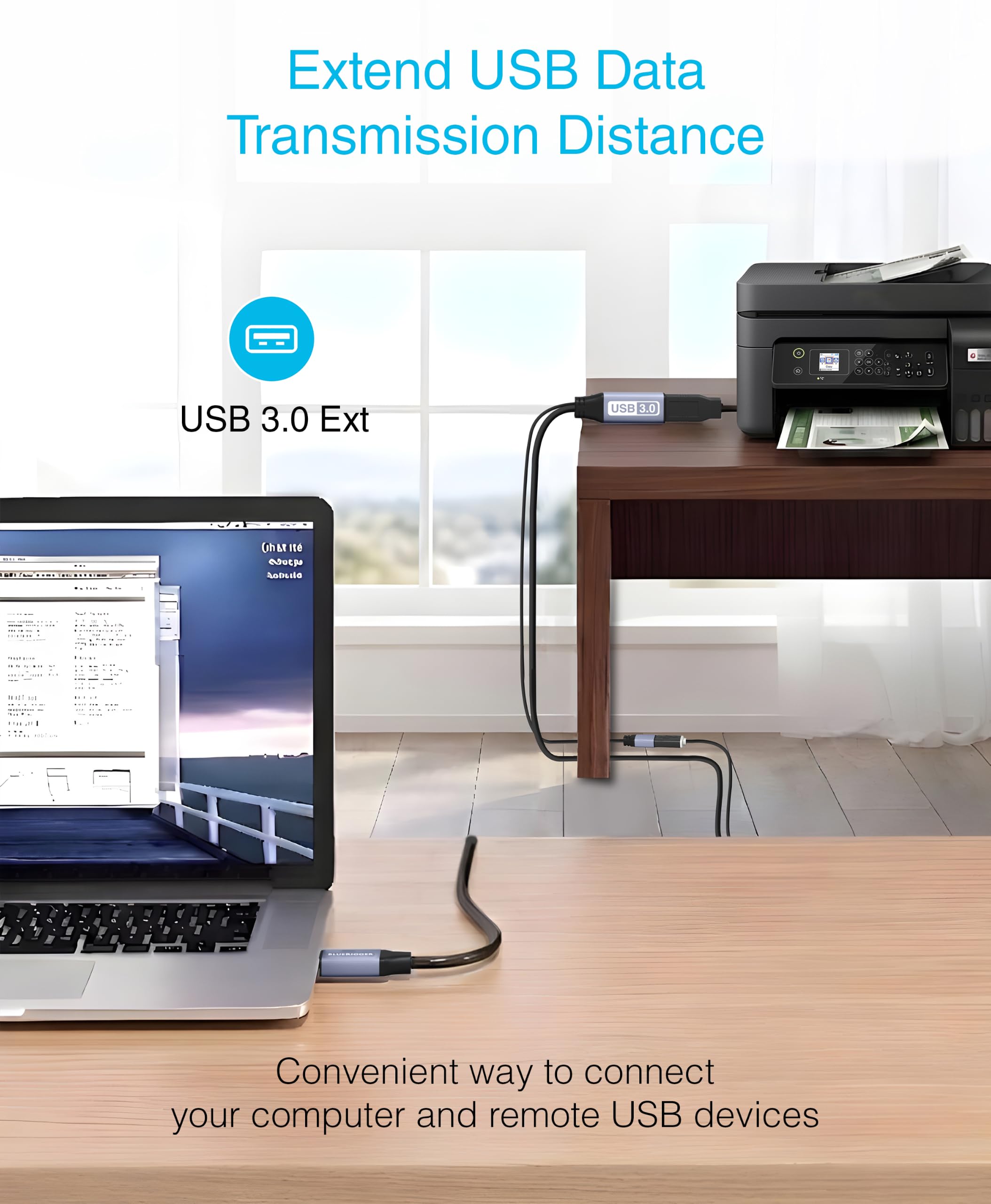 BlueRigger Active USB 3.0 Extension Cable 32FT - Long USB Extension Cable for - BlueRigger Official Product View 4