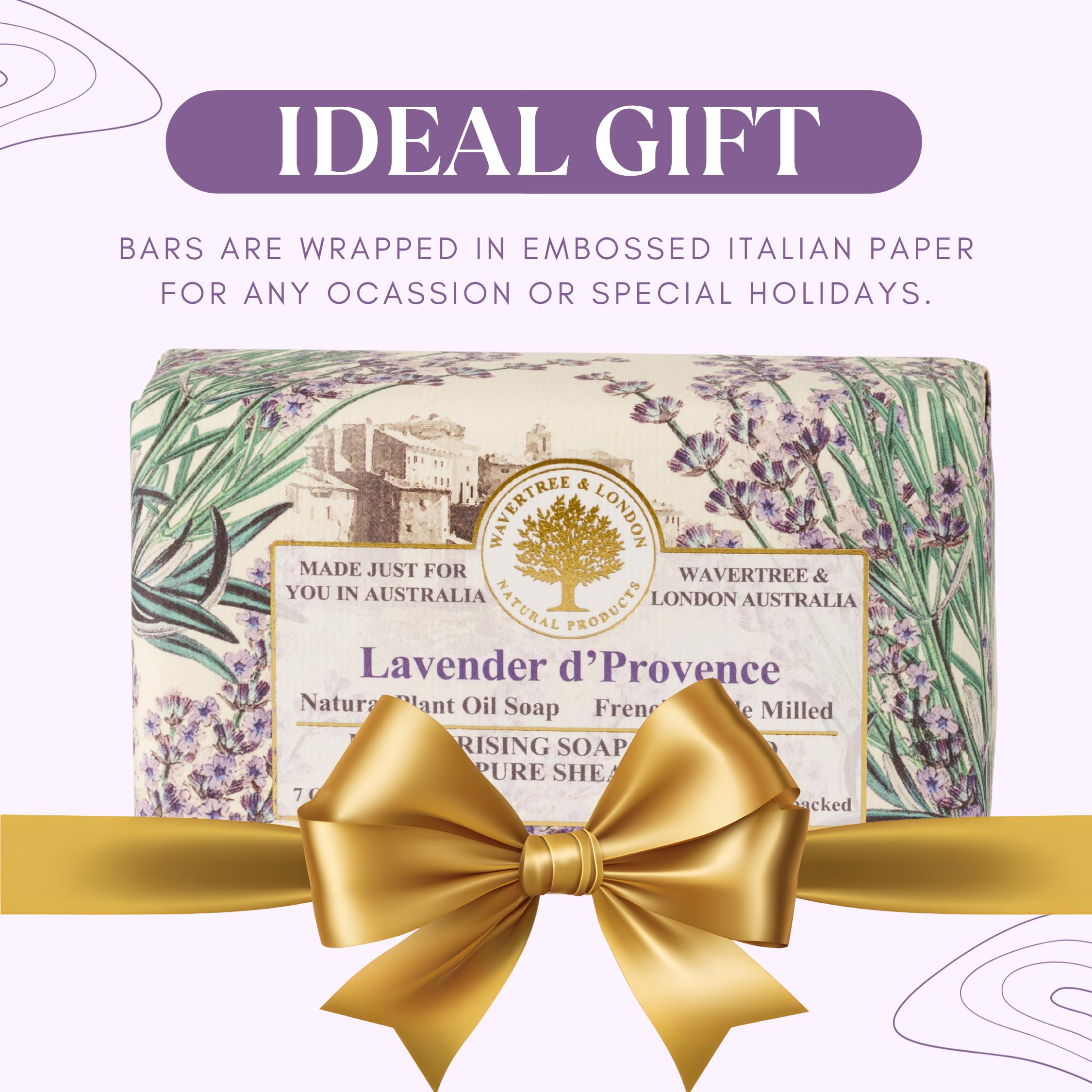 Wavertree & London Lavender Scented Natural Soap Bars (Pack of 2), 7oz Moisturizing French Triple Milled Soap Bars enriched with shea butter - Pure Plant Oil Bath & Body Bar for All Skin Types - Wavertree & London Official Product View 7