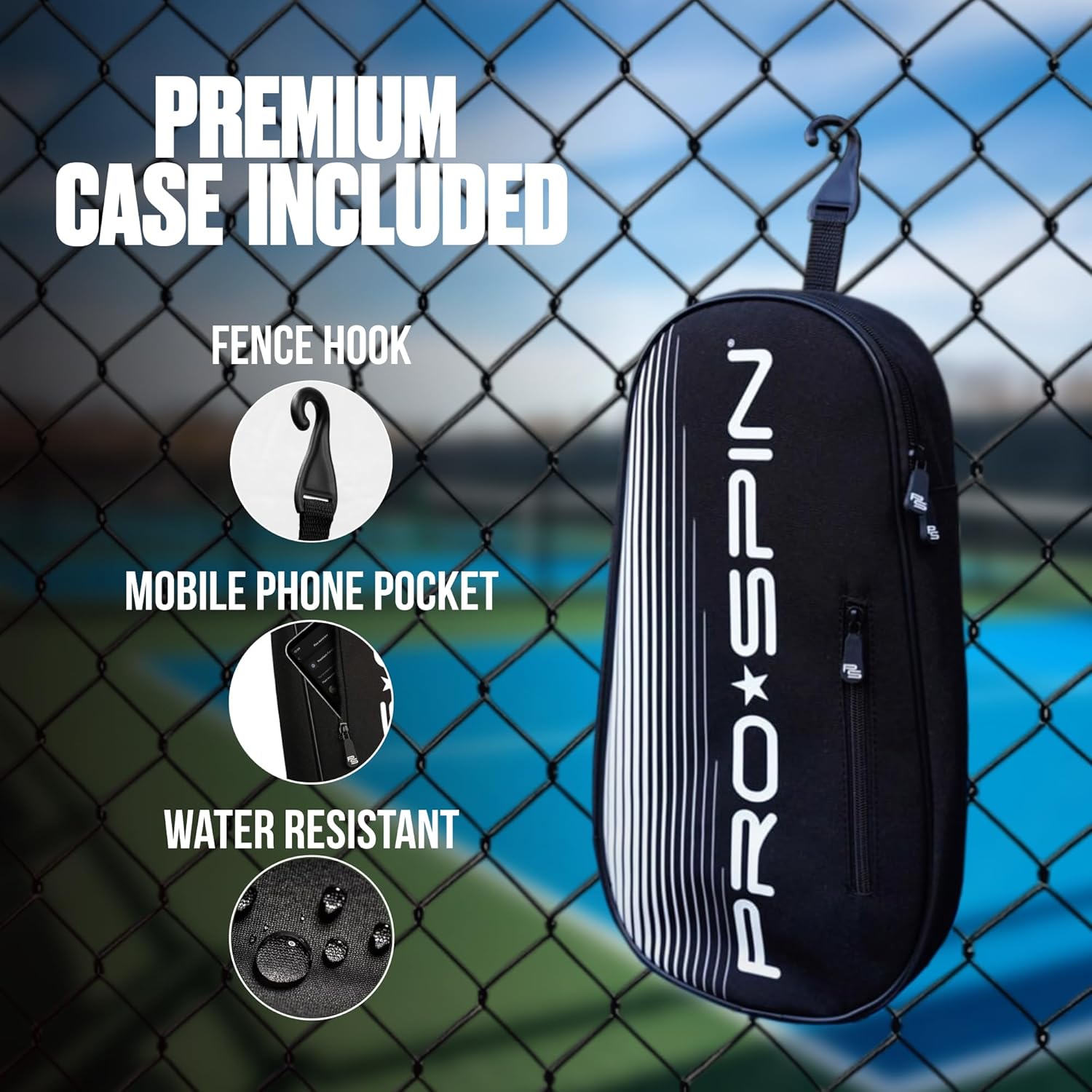 Two lightweight PRO-SPIN carbon fiber pickleball paddles with ergonomic handles on a plain background.