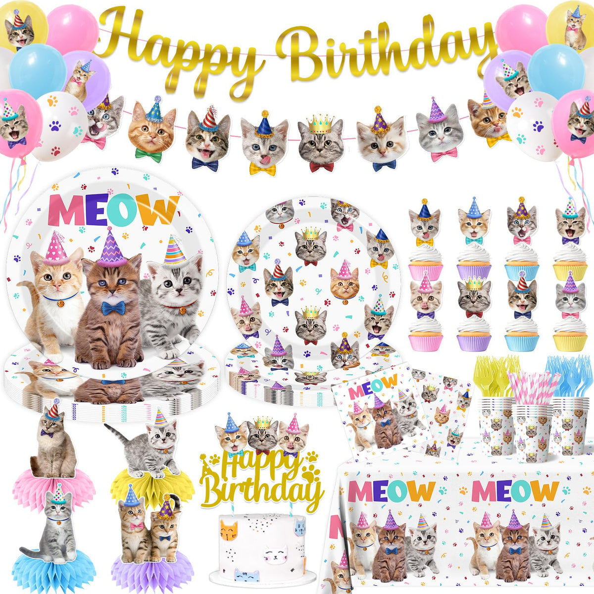 Cat Birthday Decorations 189pcs Cat Party Decorations cat - YGCTBVY Official Imagery - 1