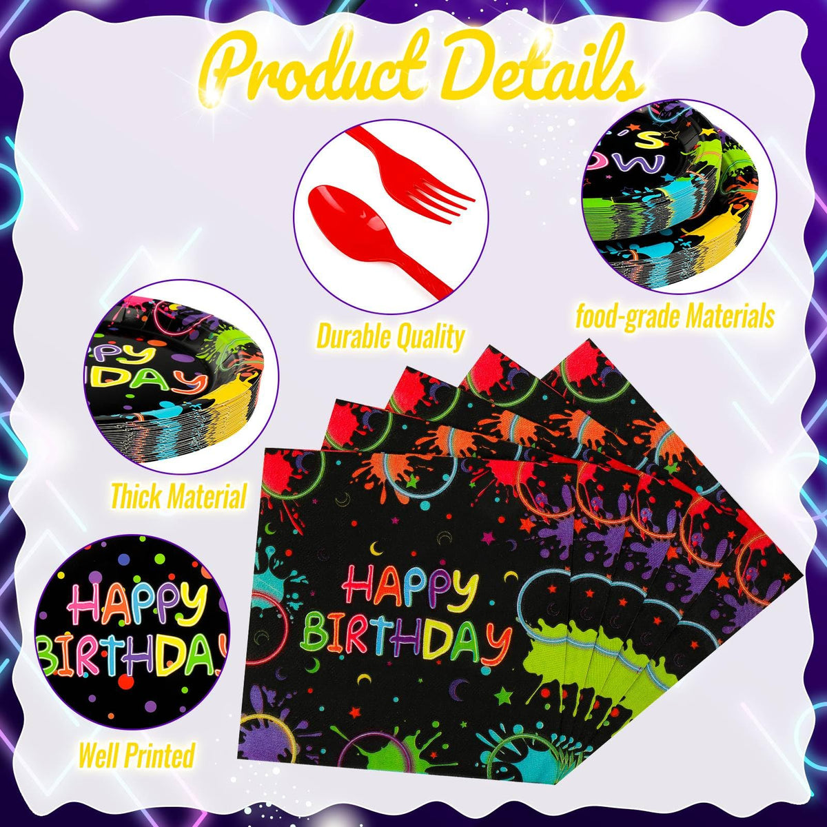 168 Pcs Serves 24 Guests Happy Birthday Party Plates and - Clapzooki Official Imagery - 4