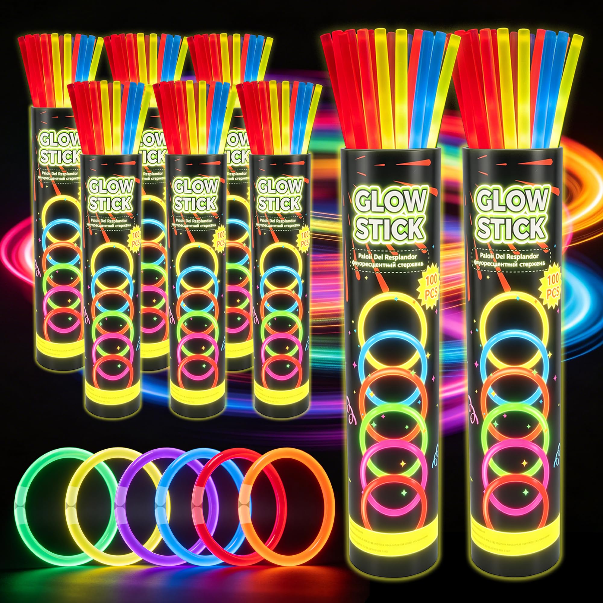 800Pc Glow Sticks Bulk with Connectors,Glow Bracelets&Necklaces - Product Imagery