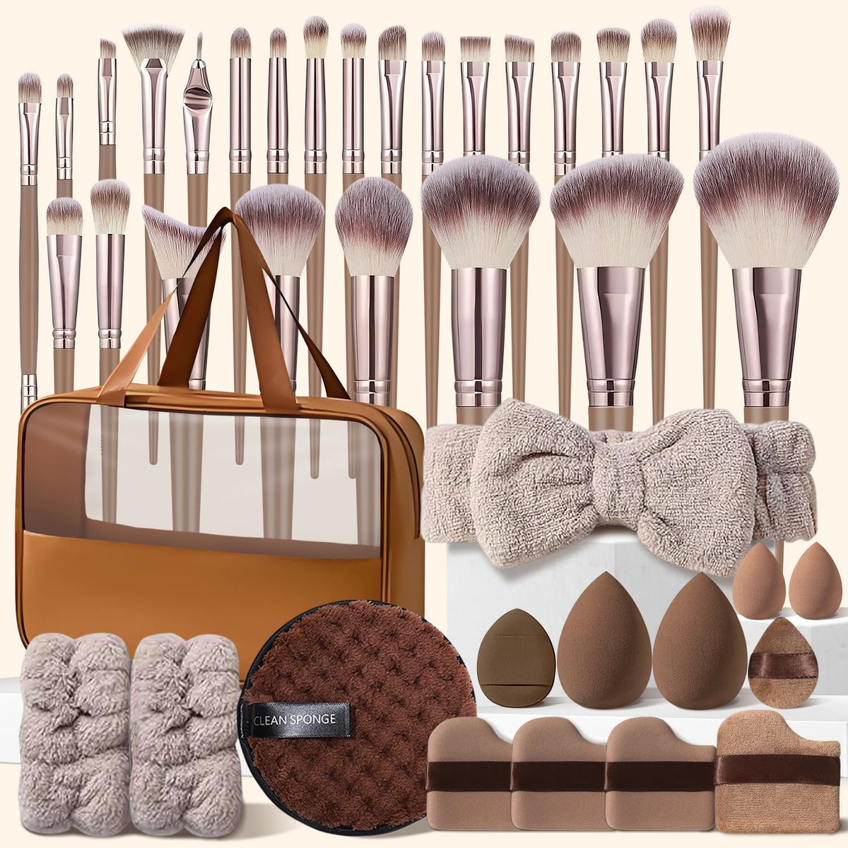 HGHDBT 40Pcs Brown Makeup Brushes Set Professional with Case - HGHDBT Official Imagery - 2