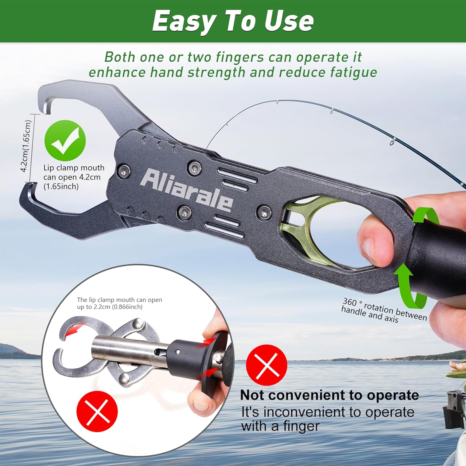 Aliarale saltwater fishing pliers with fish lip gripper and scale, stainless steel fishing tools kit for saltwater fishing adventures.