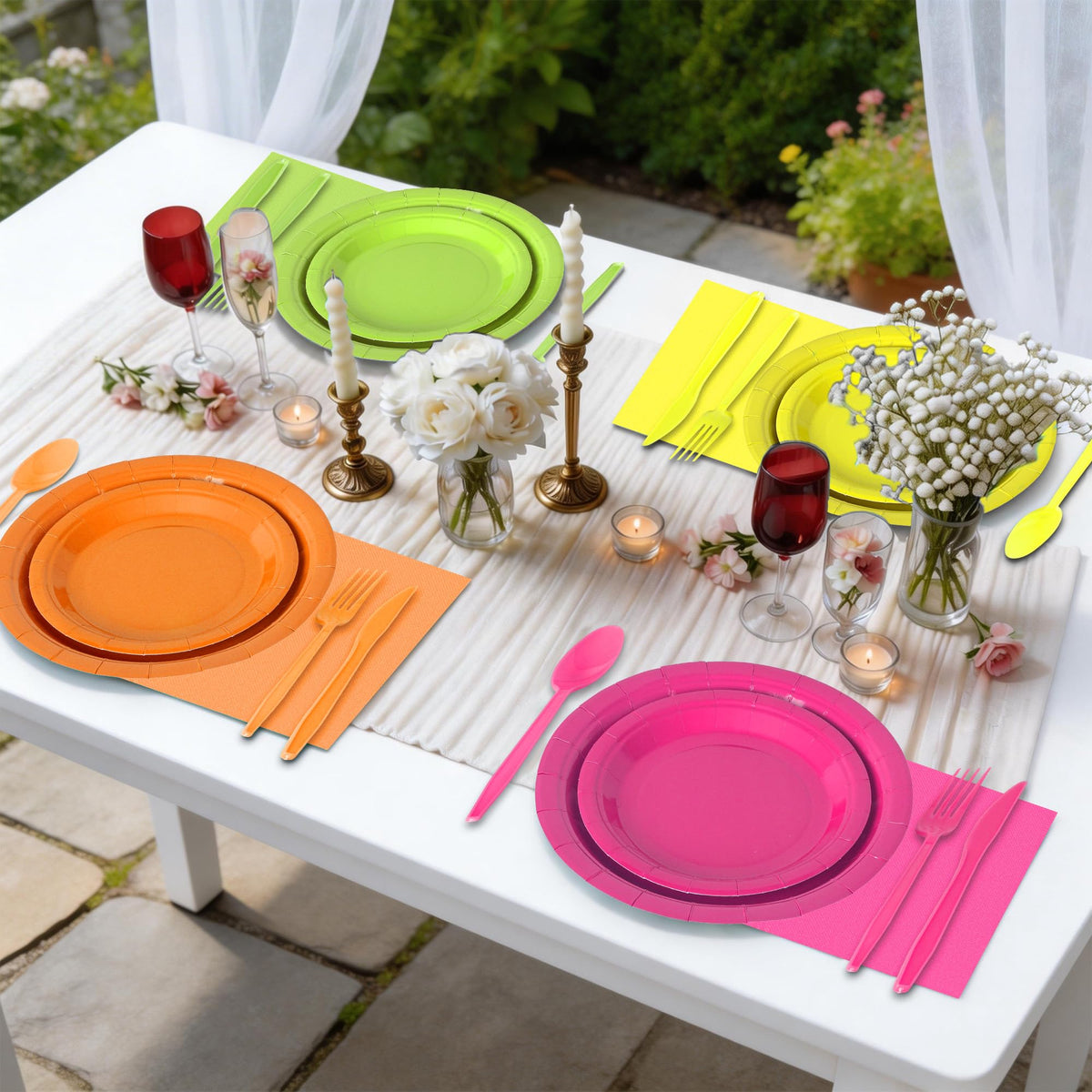 350 Pcs Neon Disposable Plates and Napkins Tableware Set for - COSINIA Official Imagery - 6