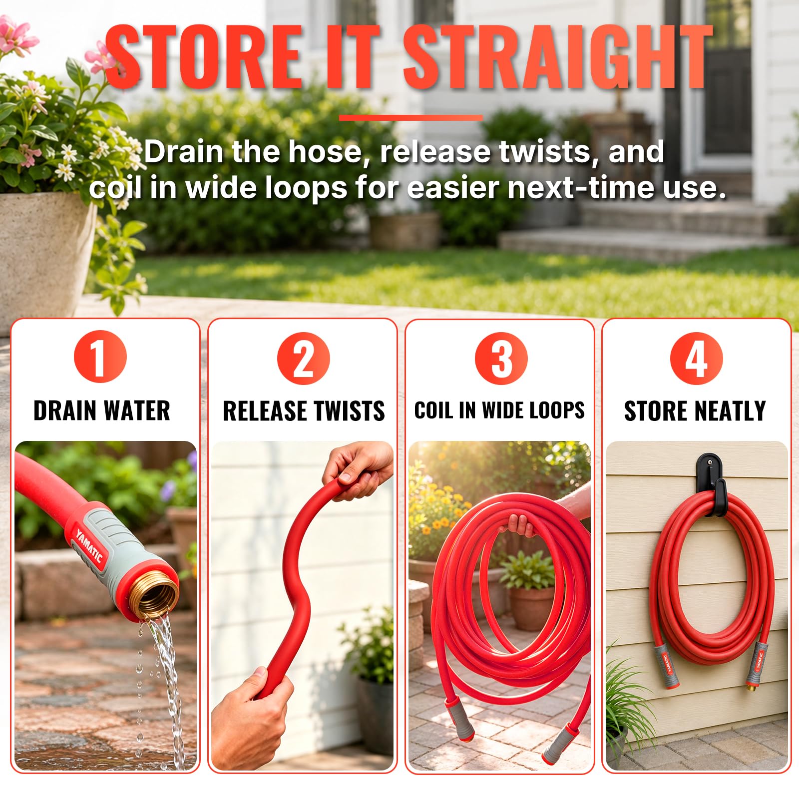 YAMATIC 100FT Flexible Garden Hose 5/8", Brass Swivel Handle Burs - YAMATIC Official Product View 6