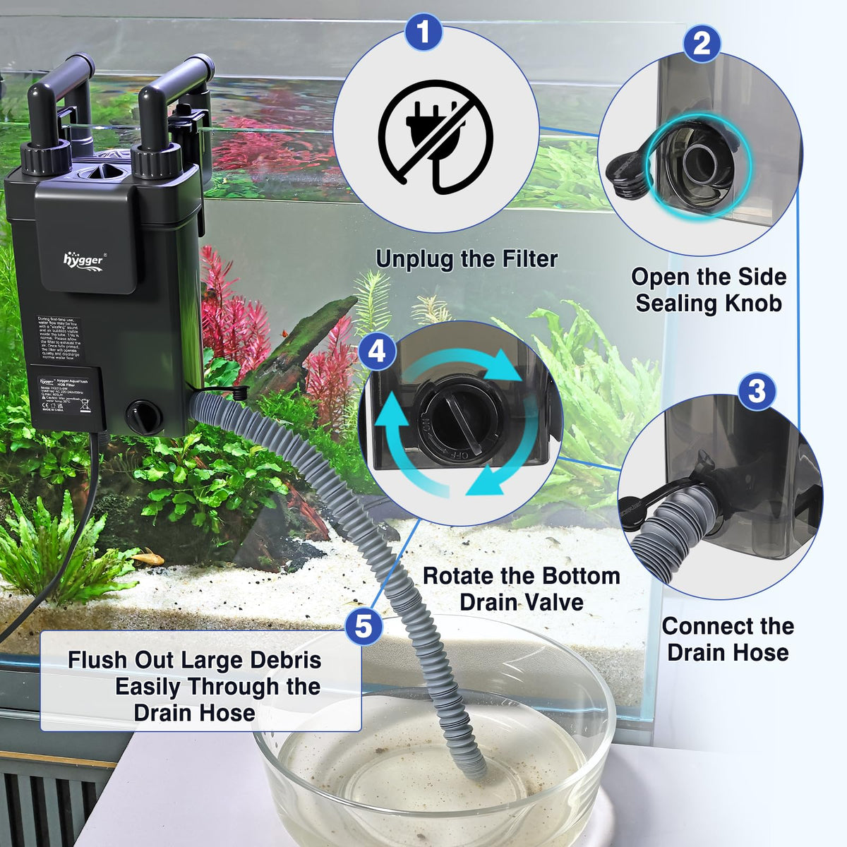 hygger Hang On Back Aquarium Filter with Debris Collection - hygger Official Imagery - 6