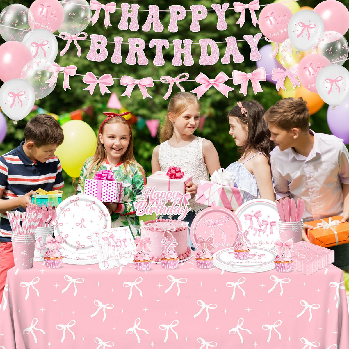 Pink Bow Birthday Party Supplies Serve 24 Coquette Birthday - Pymurod Official Imagery - 6