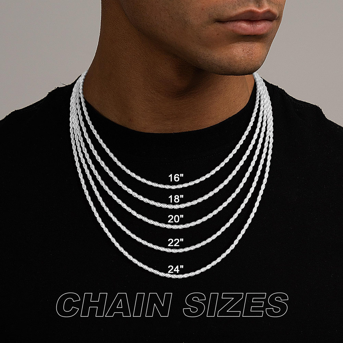 925 Sterling Silver Rope Chain for Men 3mm 4mm - Maxcate Official Imagery - 6