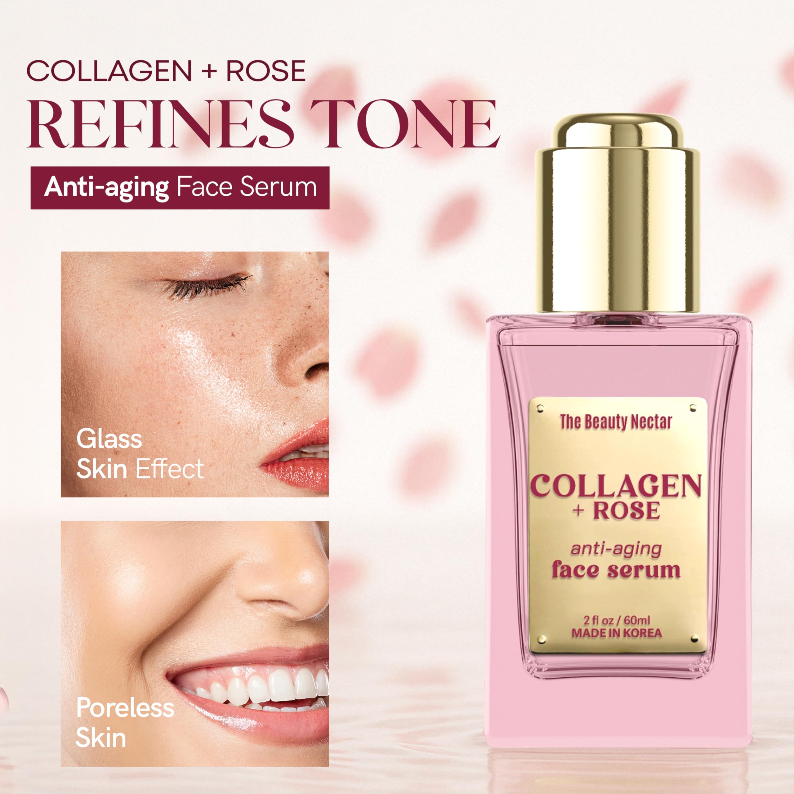 Collagen Face Serum with Rose – Firms Skin, Boosts Hydration, - The Beauty Nectar
