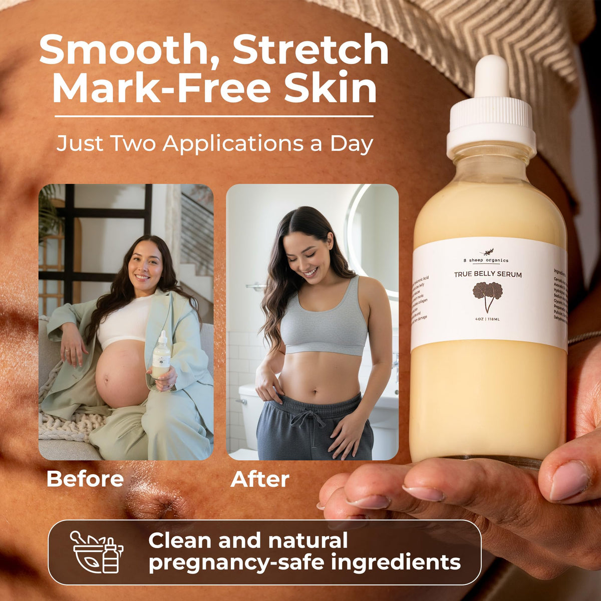 8 Sheep True Belly Serum Pregnancy Safe Belly Oil 4 FL OZ - 8 SHEEP ORGANICS Official Imagery - 4