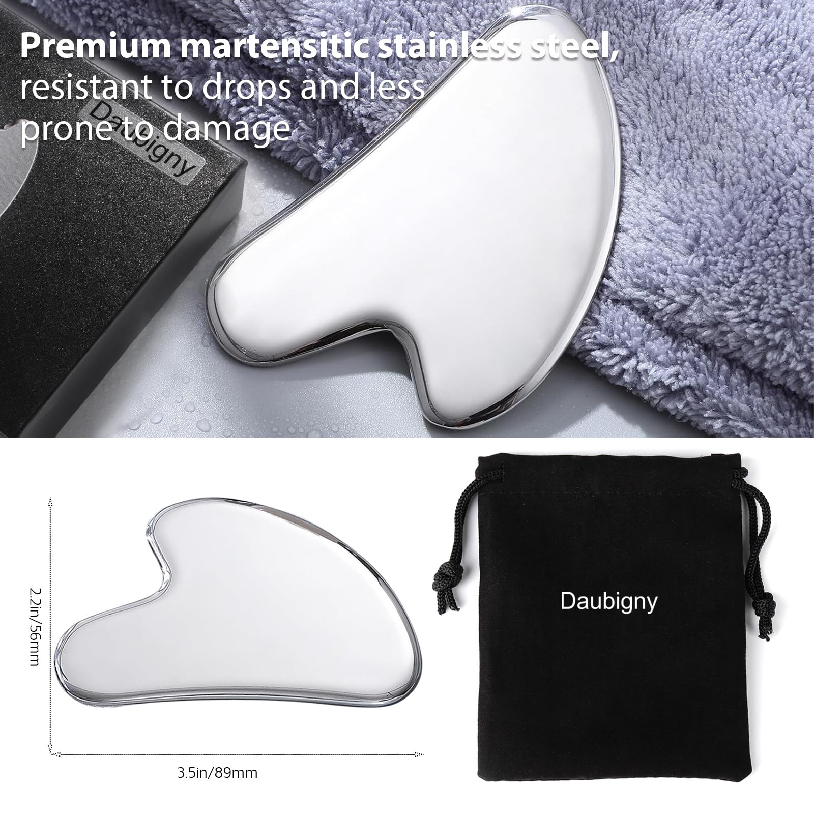 Stainless Steel Gua Sha Facial Tools Guasha for Face Metal Gua - Daubigny