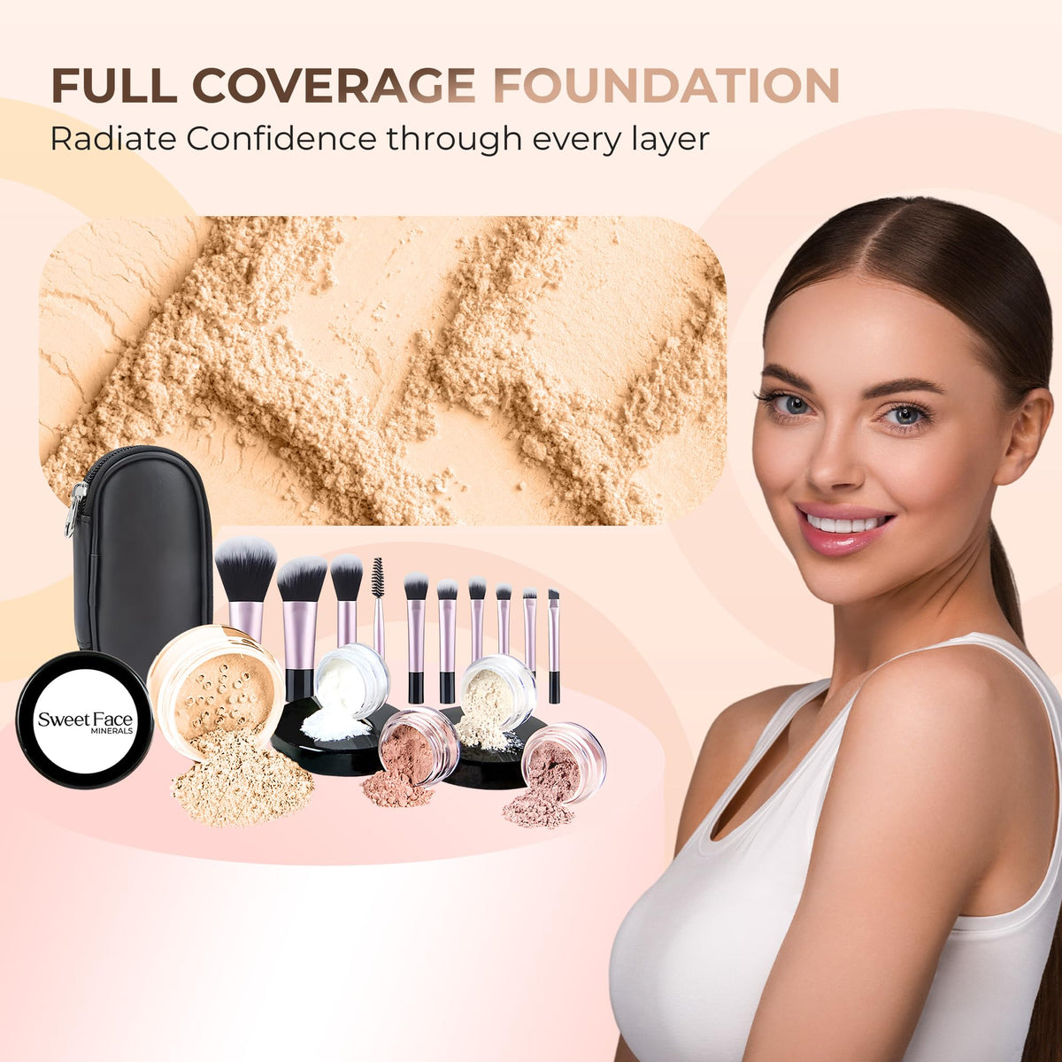16pc Beginner Mineral Makeup STARTER KIT with 10 BRUSH SET - Sweet Face Minerals Official Imagery - 6