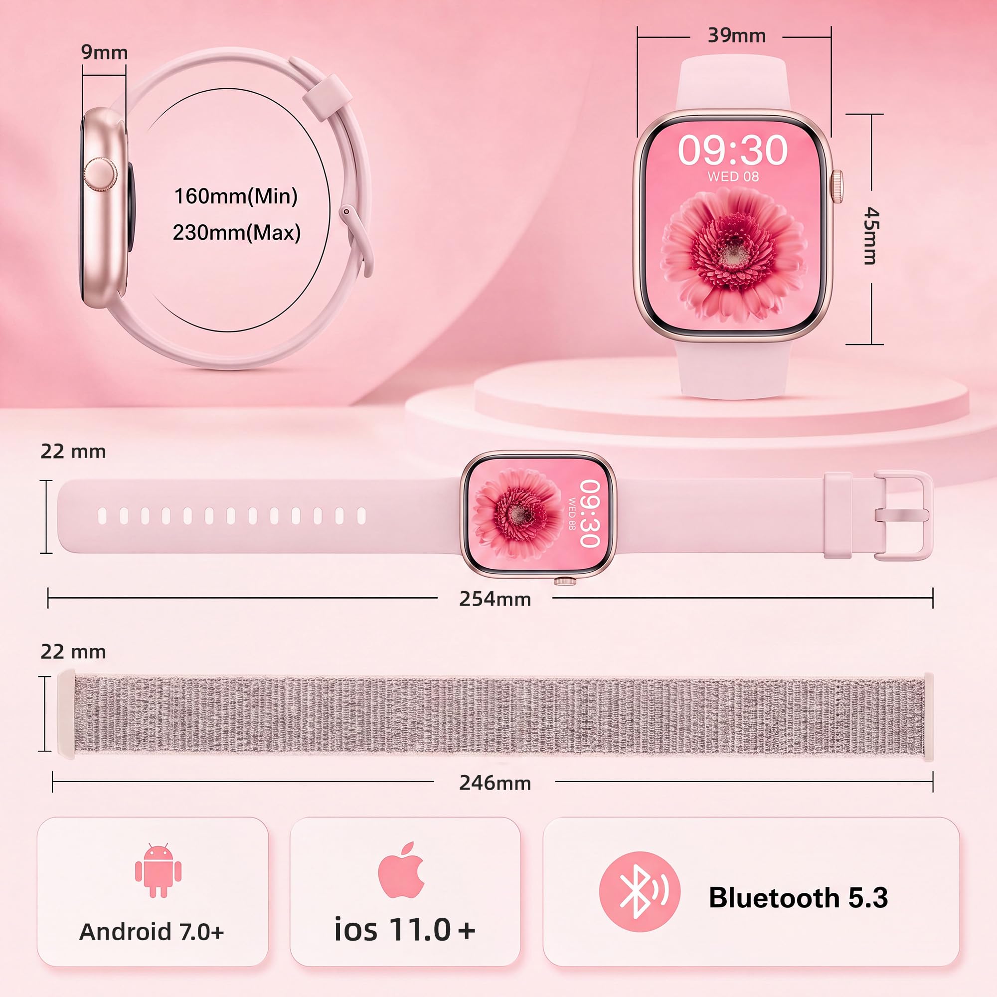 KIPTUMTEK Smart Watch for Women, Bluetooth Answer/Make Calls, 1.83"HD - View 9