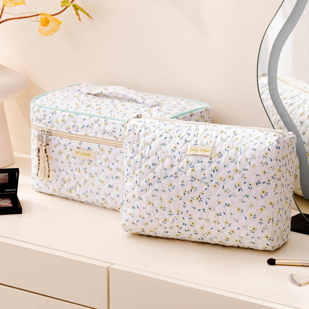 HBselect Quilted Makeup Bag 3Pcs Cotton Large Travel Makeup - HBselect Official Imagery - 5