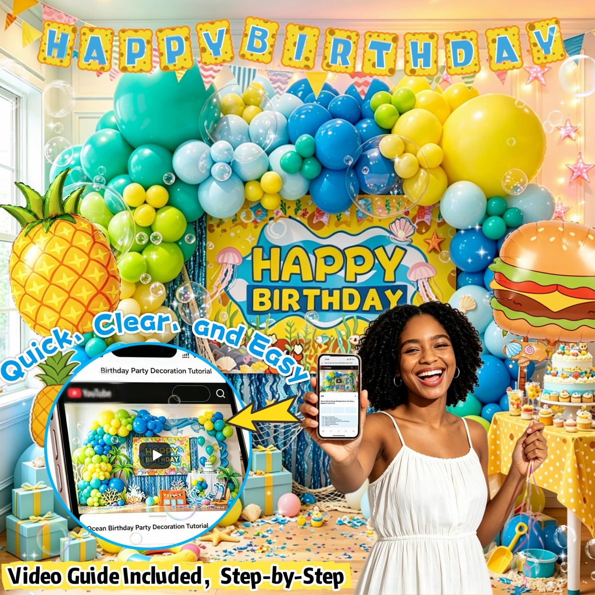 Daidle Sponge Birthday Decorations Kit 153Pcs Under the Sea - Daidle Official Imagery - 3