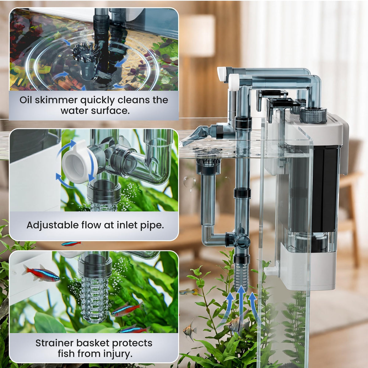 Hang on Back Aquarium Filter for Fish Tanks Large - EVIEUN Official Imagery - 4