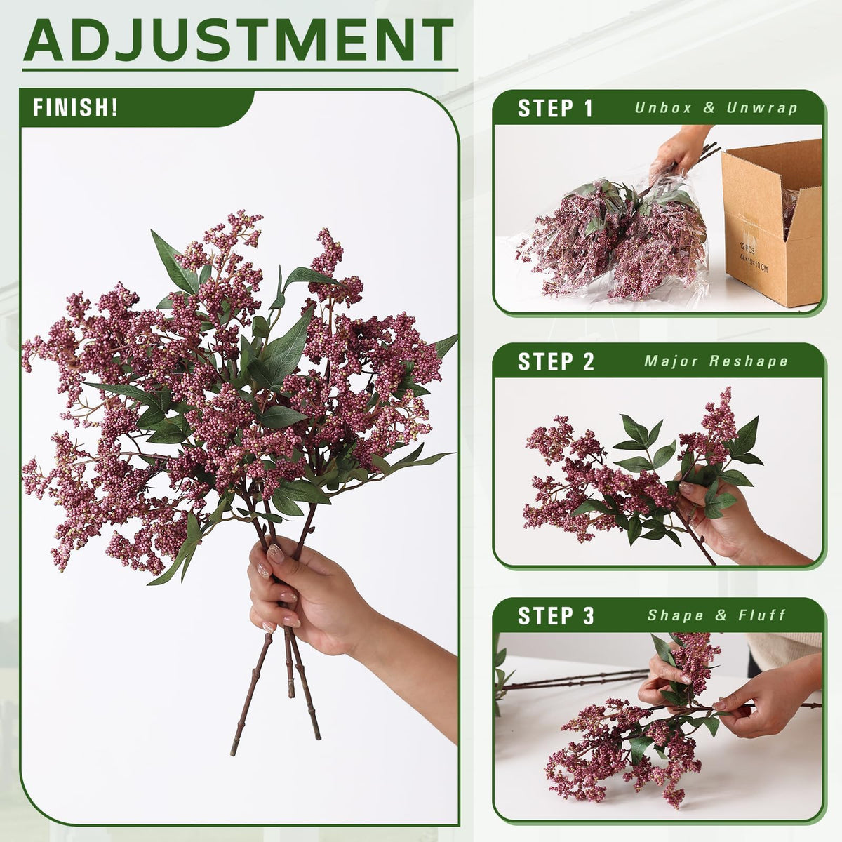 6Pcs 17 Lifelike Artificial Nandina Berry Stems for Vase - Juxdp Official Imagery - 7