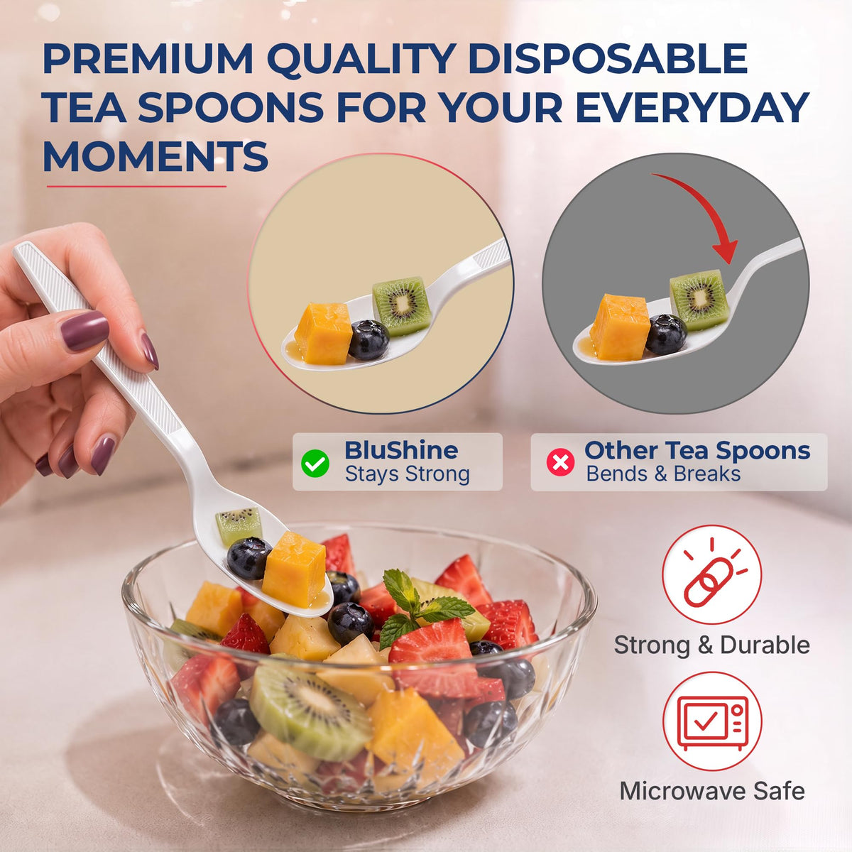 Extra Heavy Duty Plastic Teaspoons Disposable Bulk Utensils - BluShine Official Imagery - 3