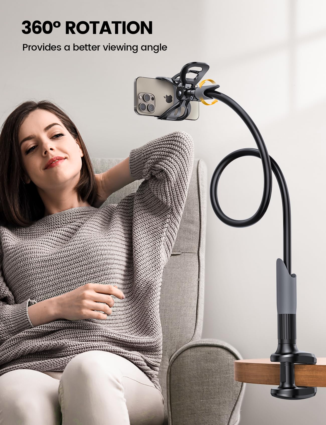 Lamicall Gooseneck Bed Phone Holder 33.4" Full Adjustable Flexibl - Lamicall Official Product View 3