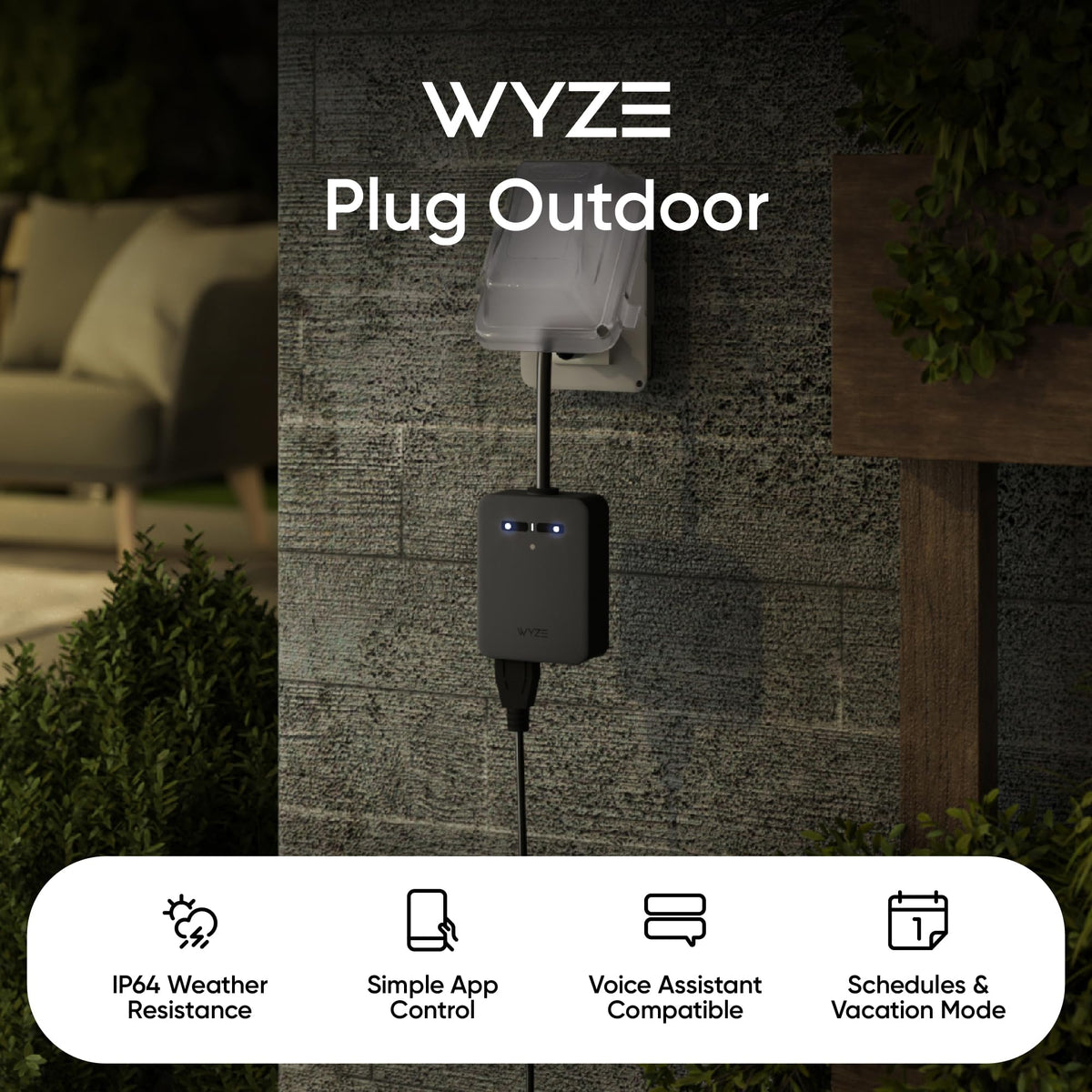 Wyze Plug Outdoor Dual Outlets Energy Monitoring IP64 2 4GHz - WYZE Official Imagery - 3