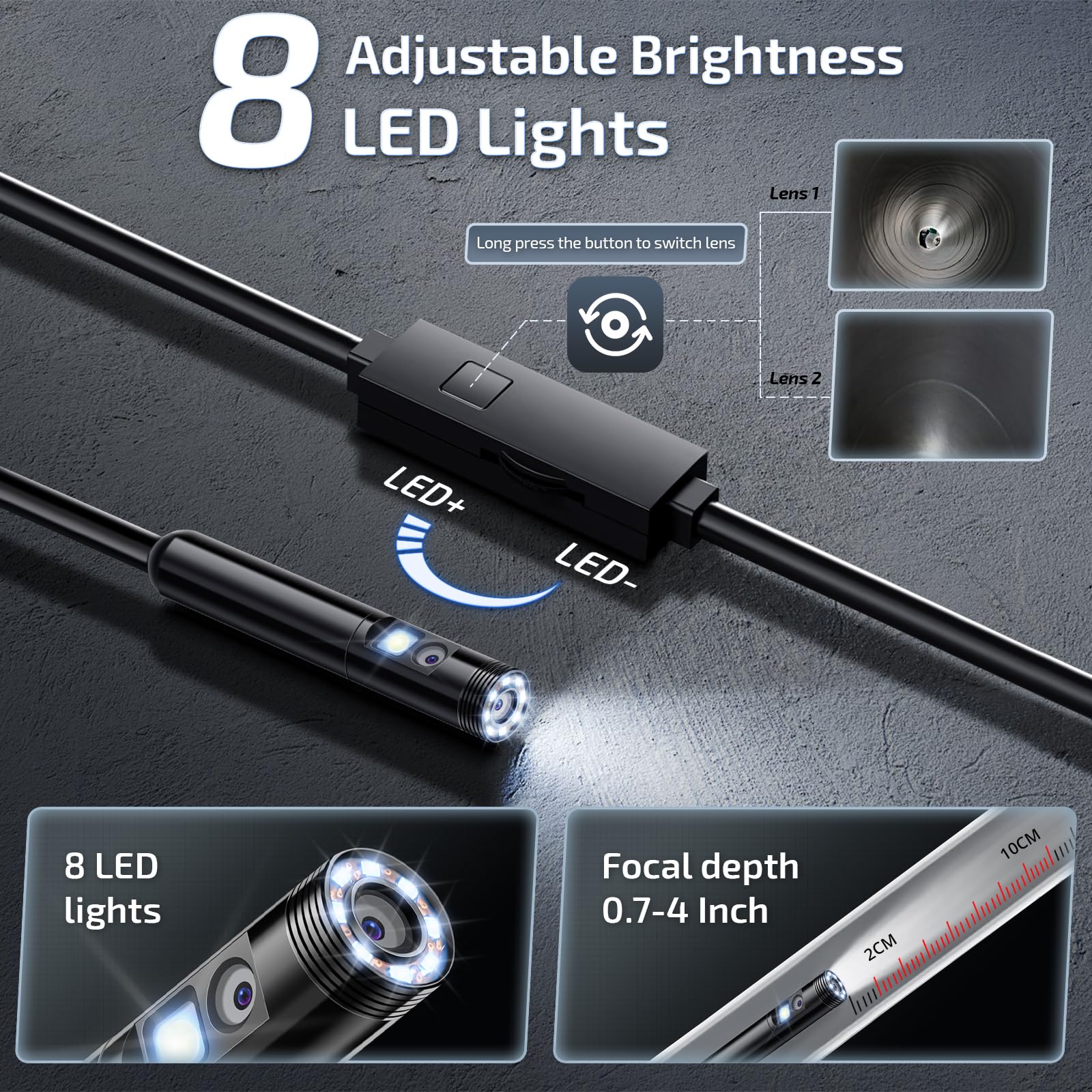Elecshion Dual Lens Endoscope Camera with Light - Elecshion Official Product View 4