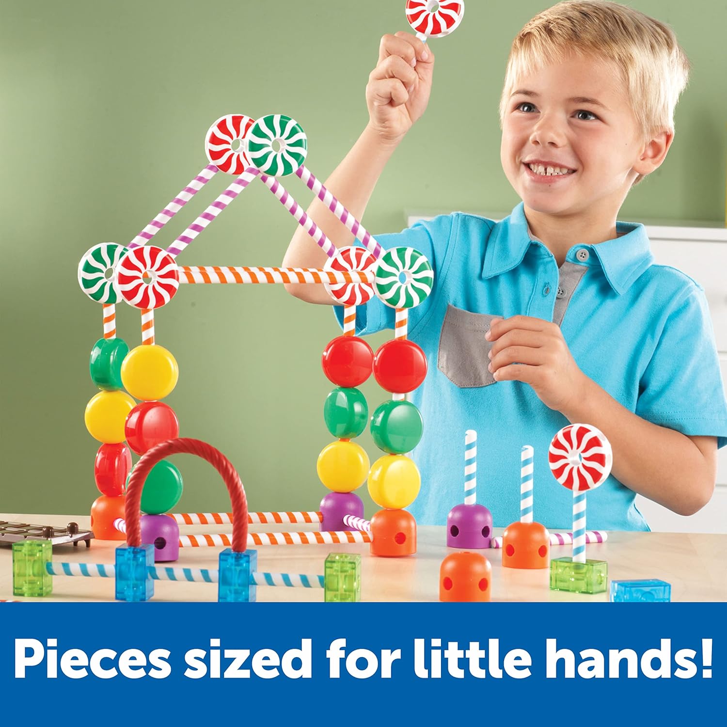 Colorful Learning Resources Candy Construction building set with 92 pieces for children ages 4+, featuring plastic construction blocks.