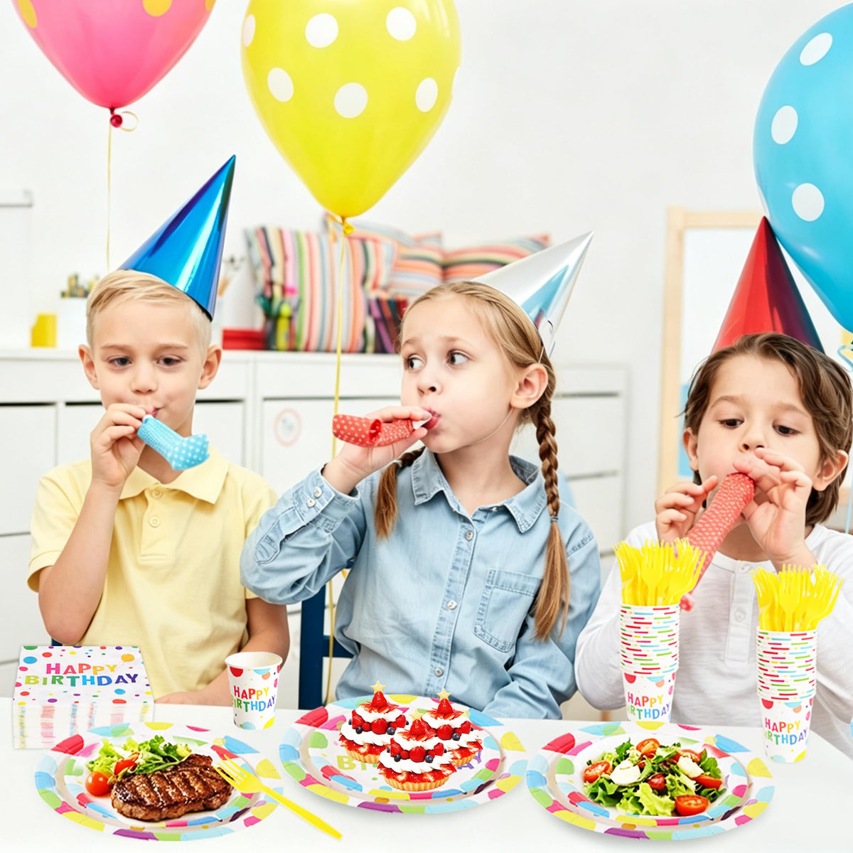 144 Pcs Birthday Party Tableware Set for 24 Guests Heavy - COSINIA Official Imagery - 5