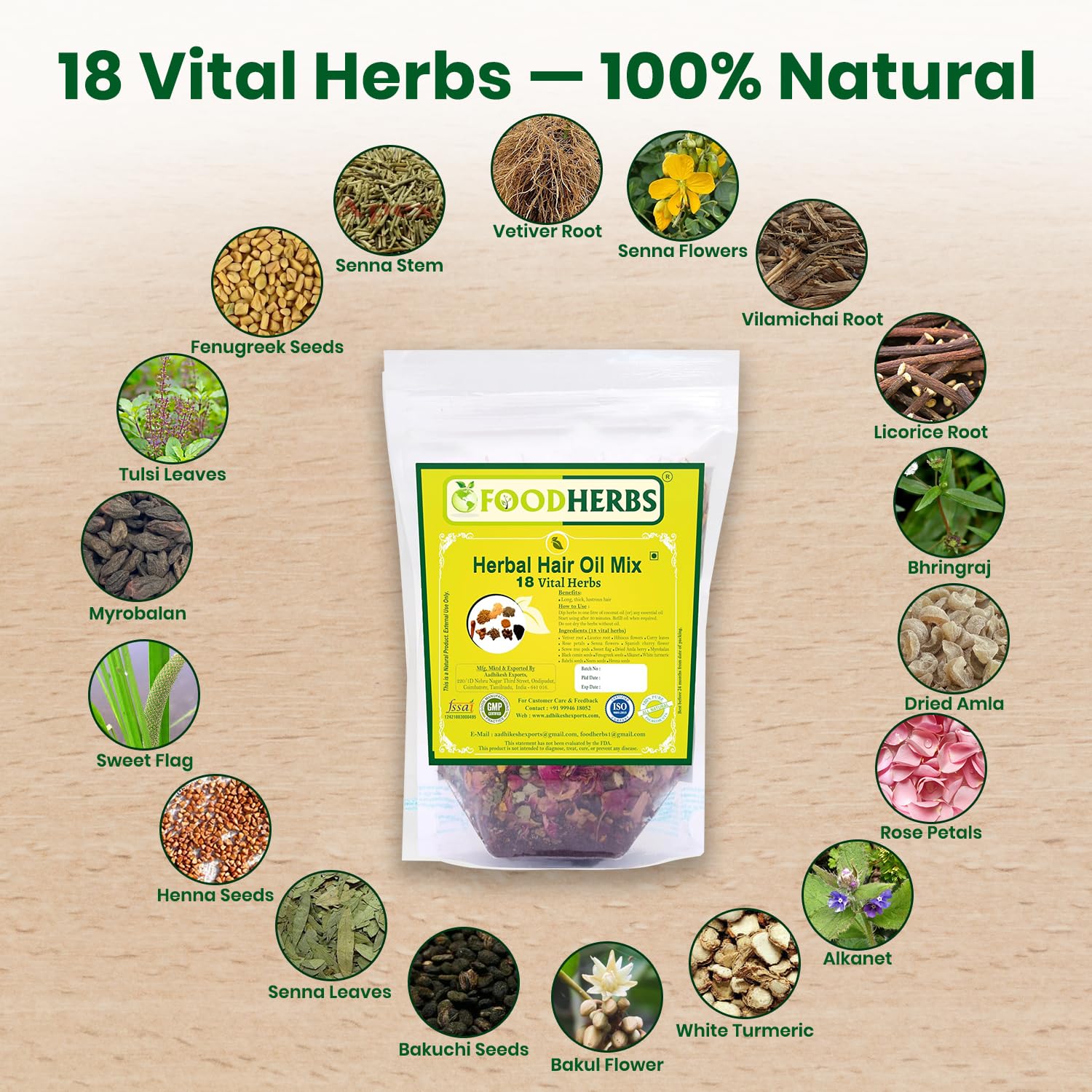 Foodherbs Premium Herbal Hair Oil Mix with 18 Ayurvedic Herbs for Natural - Foodherbs Official Product View 4
