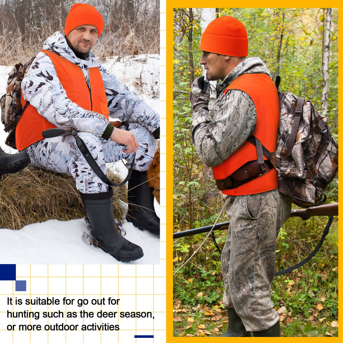 6 Pcs Blaze Orange Vest Hunting Hat Vest and Cap - Jiuguva Official Imagery - 8