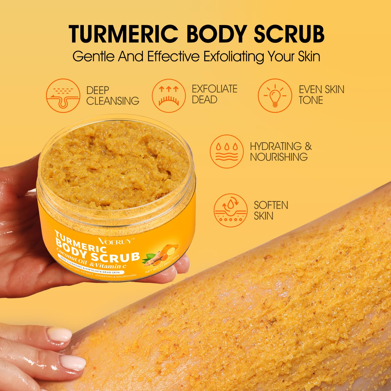 VOERUY Body Scrub, Turmeric Exfoliating Body Scrub, with Coconut Oil & Vitamin - VOERUY Official Product View 4