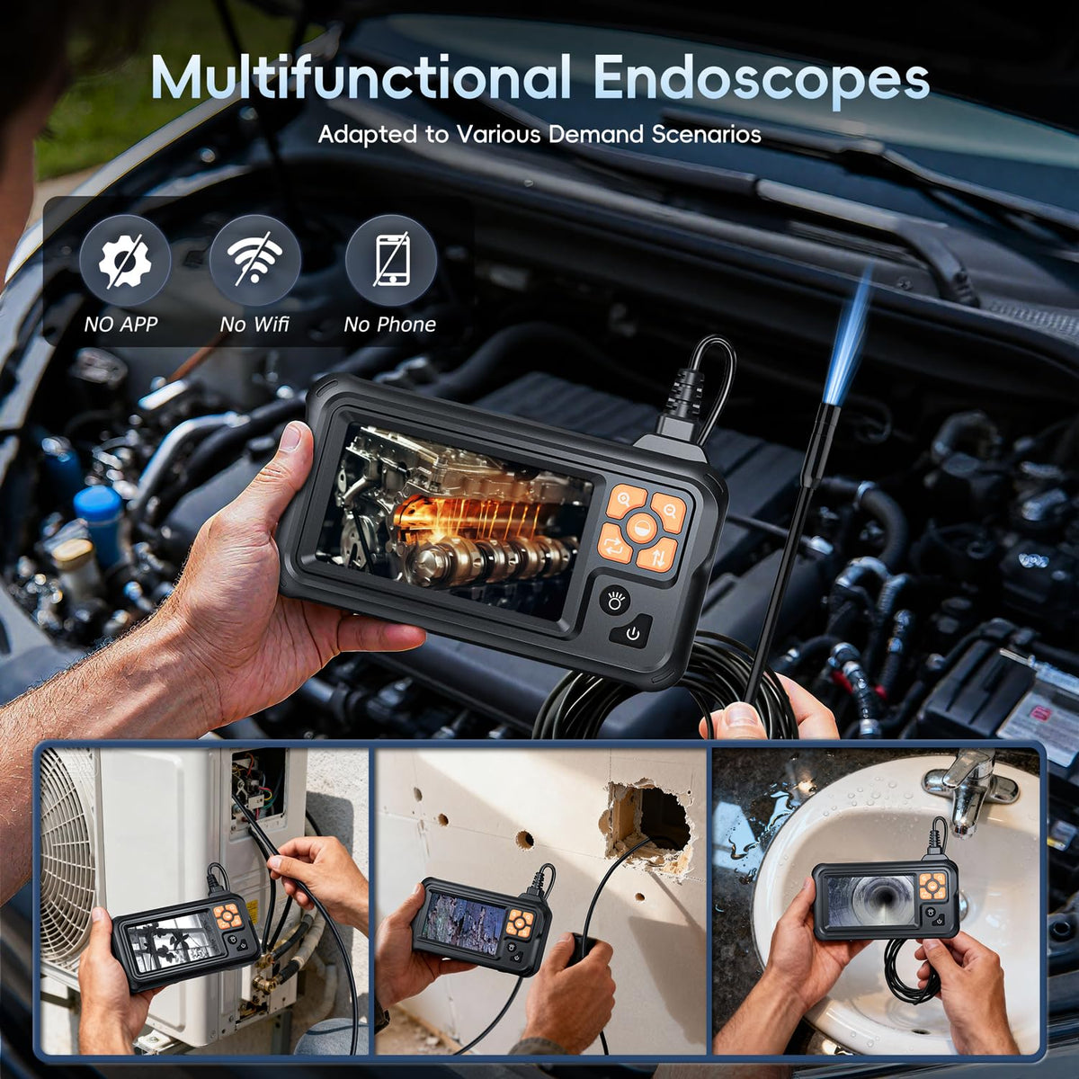 Industrial Endoscope Borescope Camera with Light 4 3 HD - SKYBASIC Official Imagery - 8
