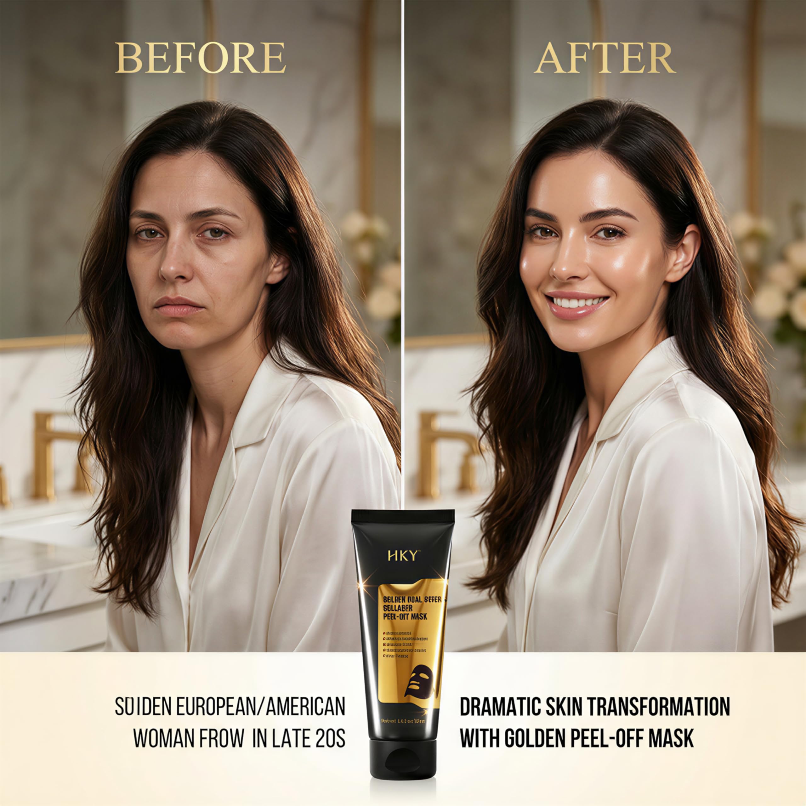 Gold Dual-Anti Collagen Peel Off Face Mask, 7x Hyaluronic Acid - HKY