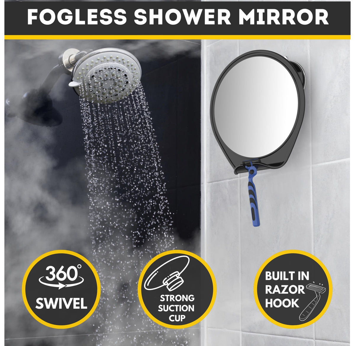 HONEYBULL Fogless Shower Mirror for Shaving with Suction - HONEYBULL Official Imagery - 7