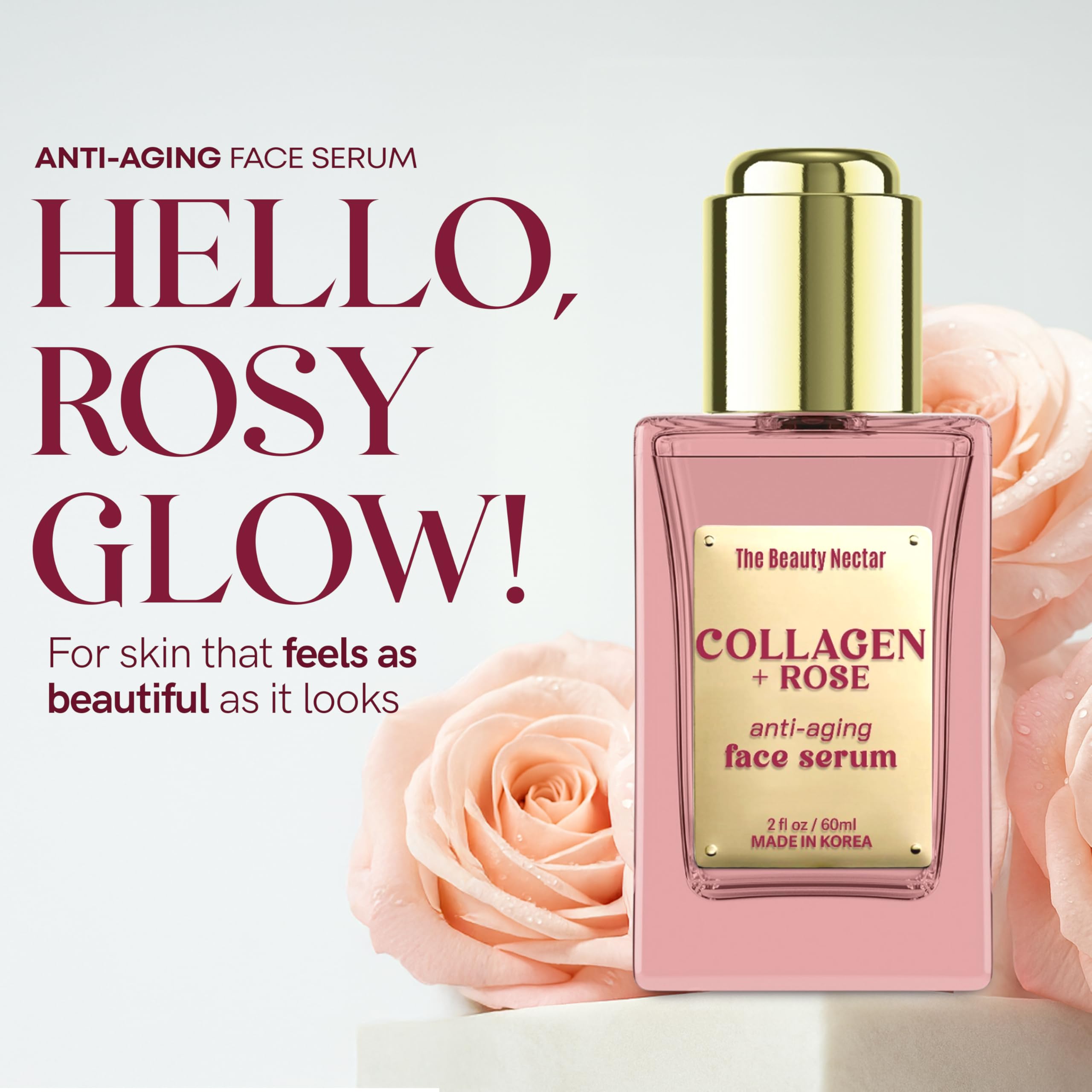 Collagen Face Serum with Rose – Firms Skin, Boosts Hydration, - The Beauty Nectar